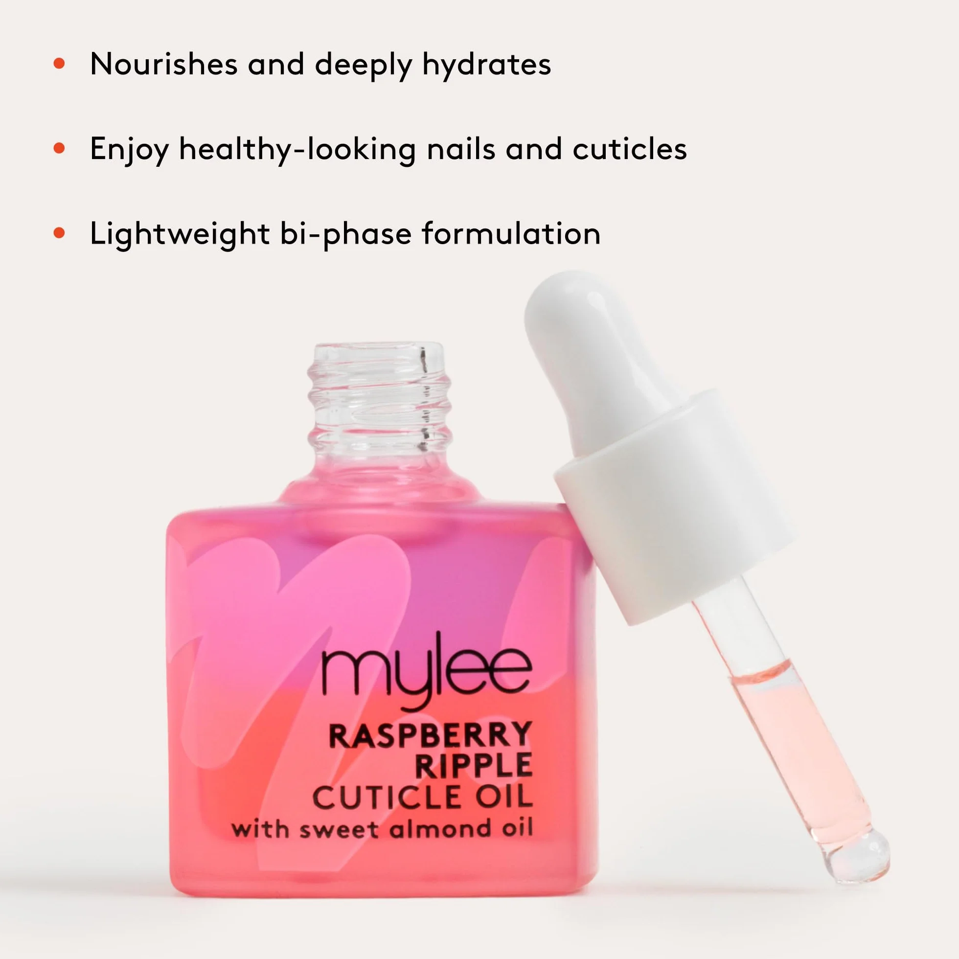 Mylee Huile pour Cuticules Raspberry Ripple 10 ml – Biphasée Nourrissante Hydrate et Répare les Ongles – Végan