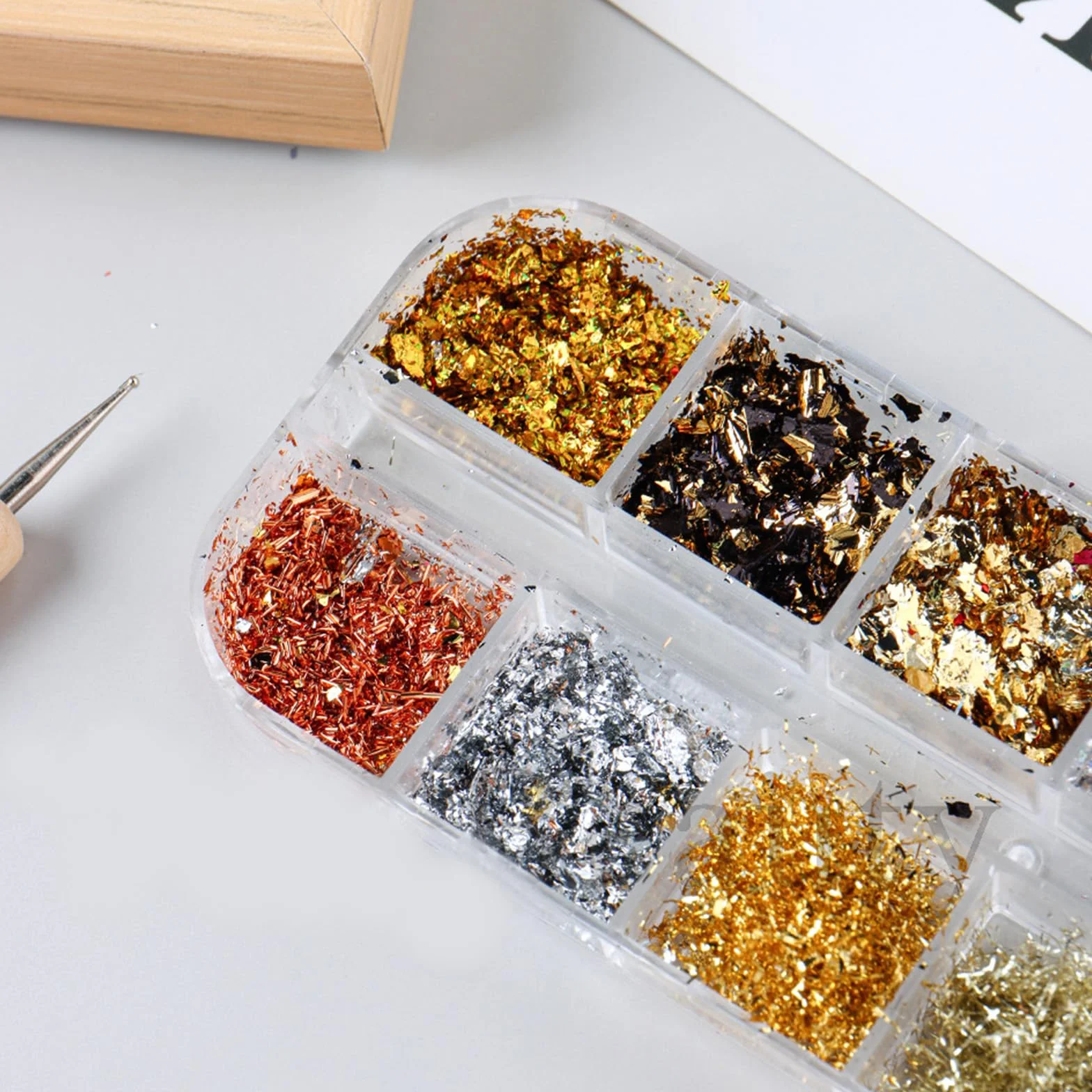 Yamobi Feuille d'or à ongles avec paillettes, 12 boîtes, pour nail art et manucure