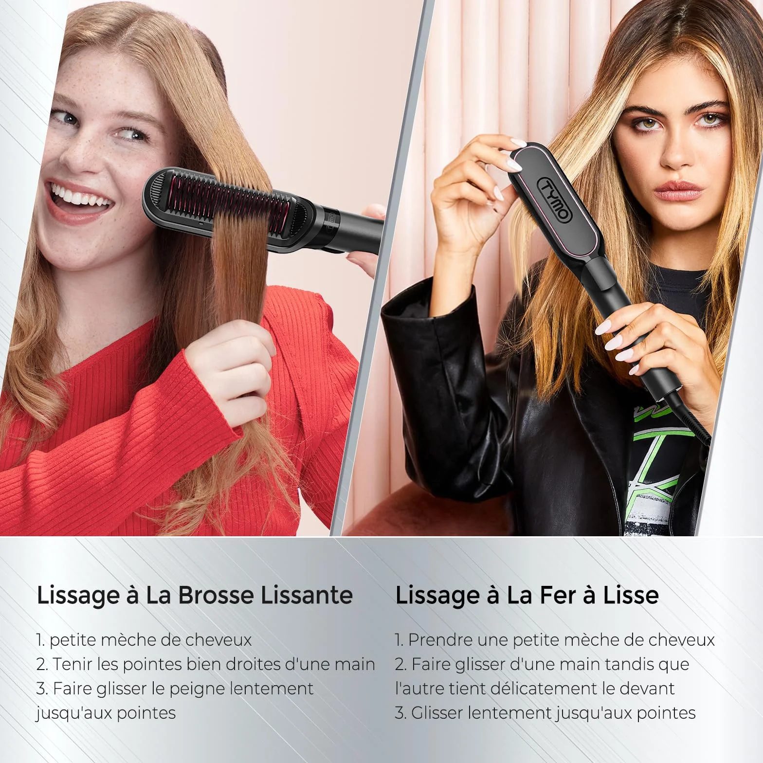 TYMO Lisseur Cheveux Professionnel 2 en 1 Fer à Lisser et Boucleur Brosse Lissante Ionique Anti-Brûlure Anti-Emmêlage
