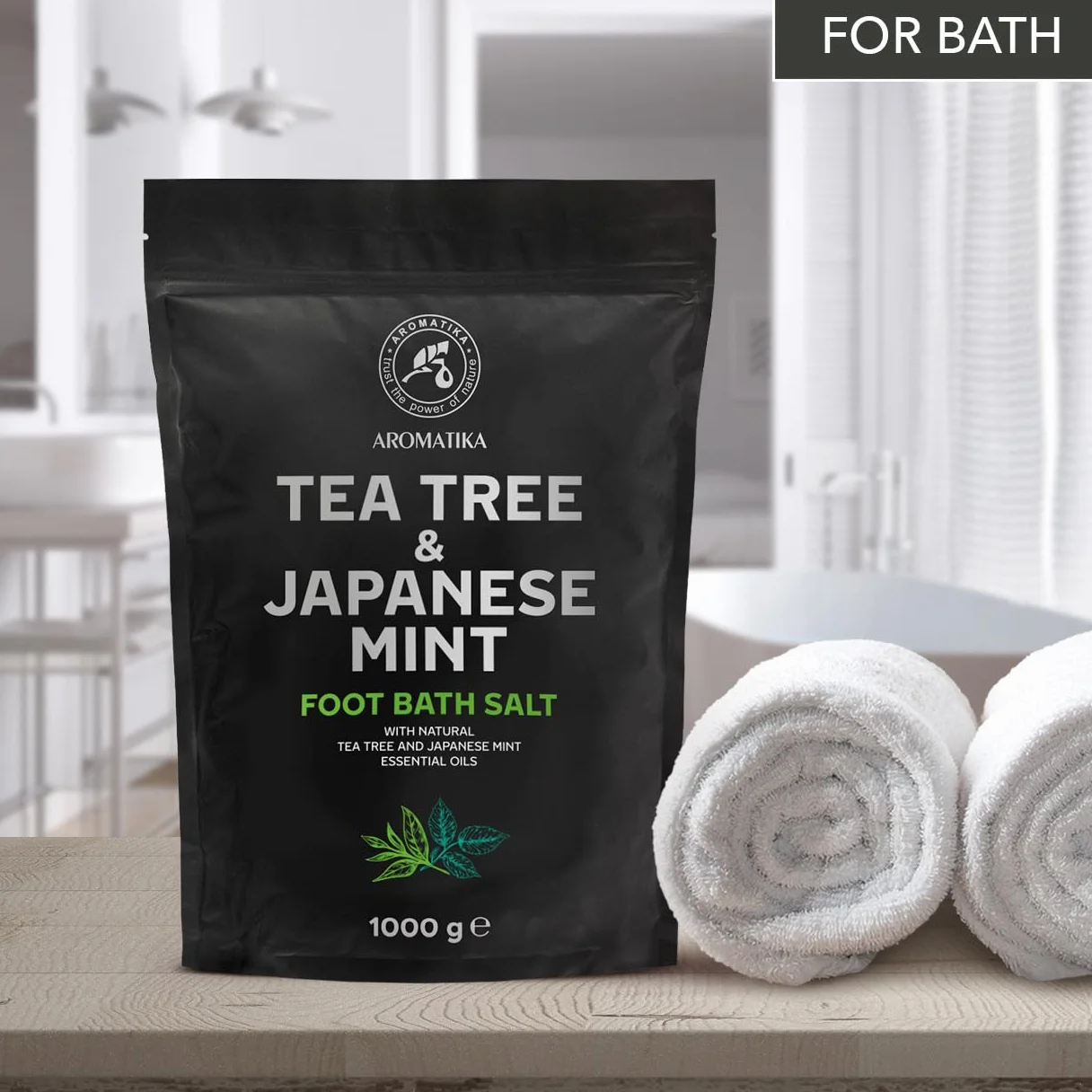 Sel de bain de pieds huile essentielle arbre à thé menthe 1000 g sel de mer naturel soin pieds ongles