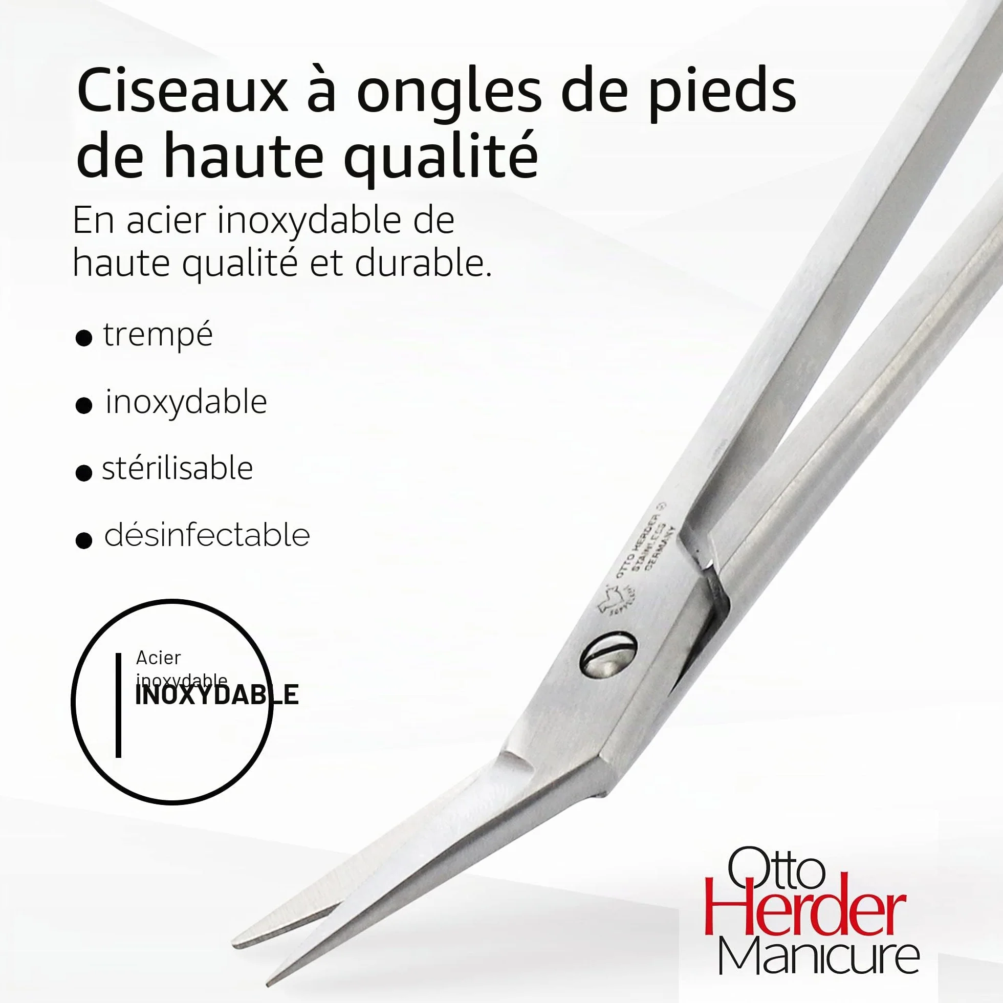 OTTO HERDER Ciseaux à ongles extra longs 19 cm acier inoxydable micro-dents unilatérales