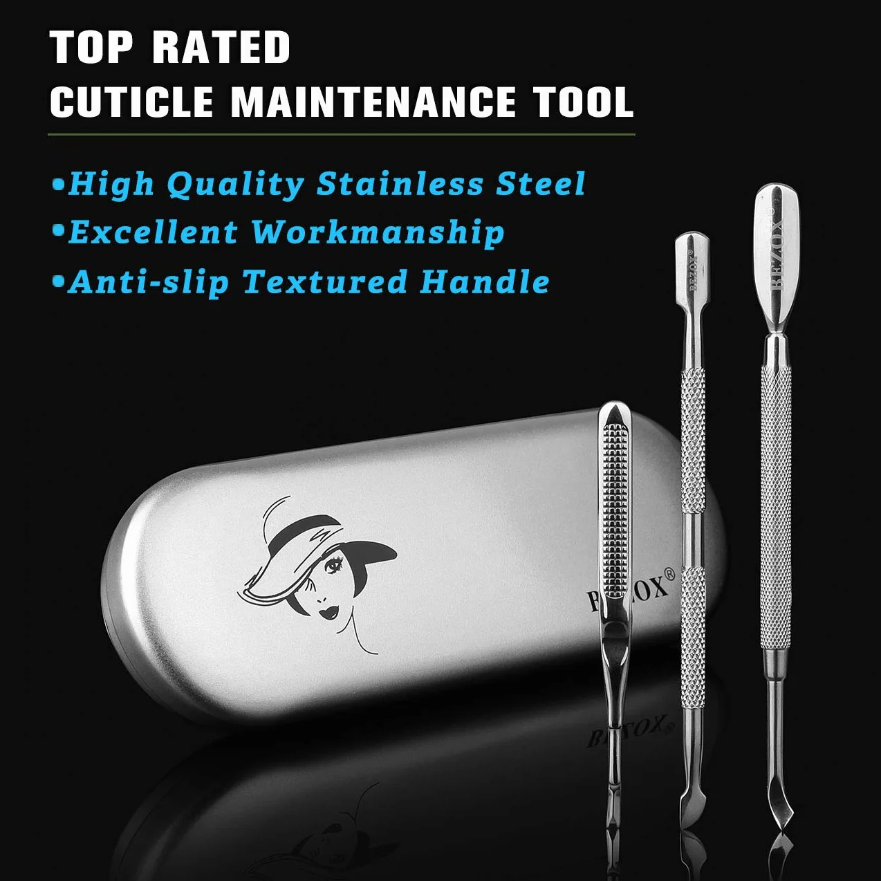 BEZOX Cuticule Coupe Repousse Pousse Pusher Spatule Pédicure Manucure Nail Art Soin Outils Ongles Acier Inoxydable