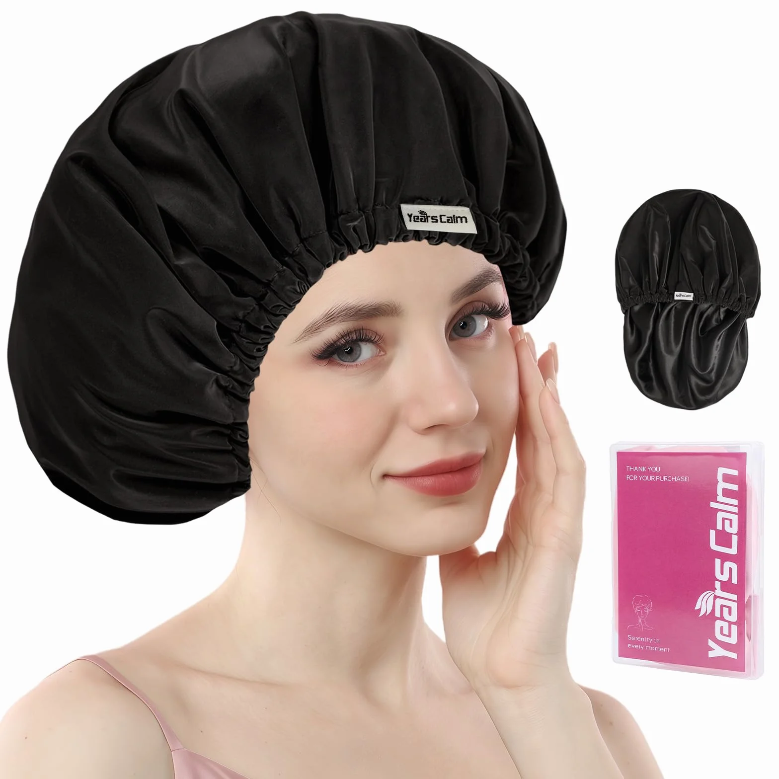 Bonnet de douche réutilisable imperméable double couche pour femme noir taille unique
