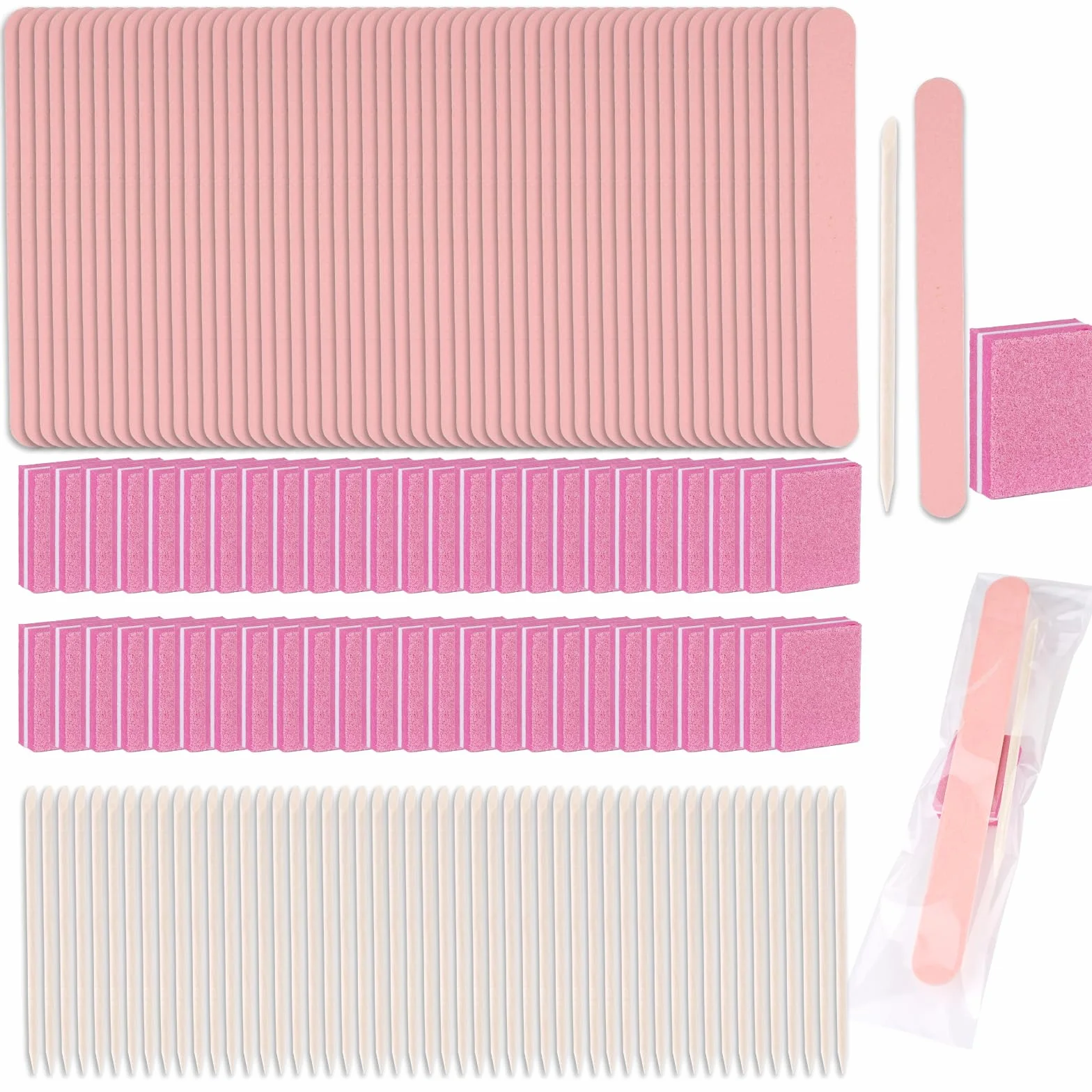 Kit de Manucure Jetable 50 pièces - Limes à Ongles, Polissoirs, Bâtonnets en Bois - Salon & Maison
