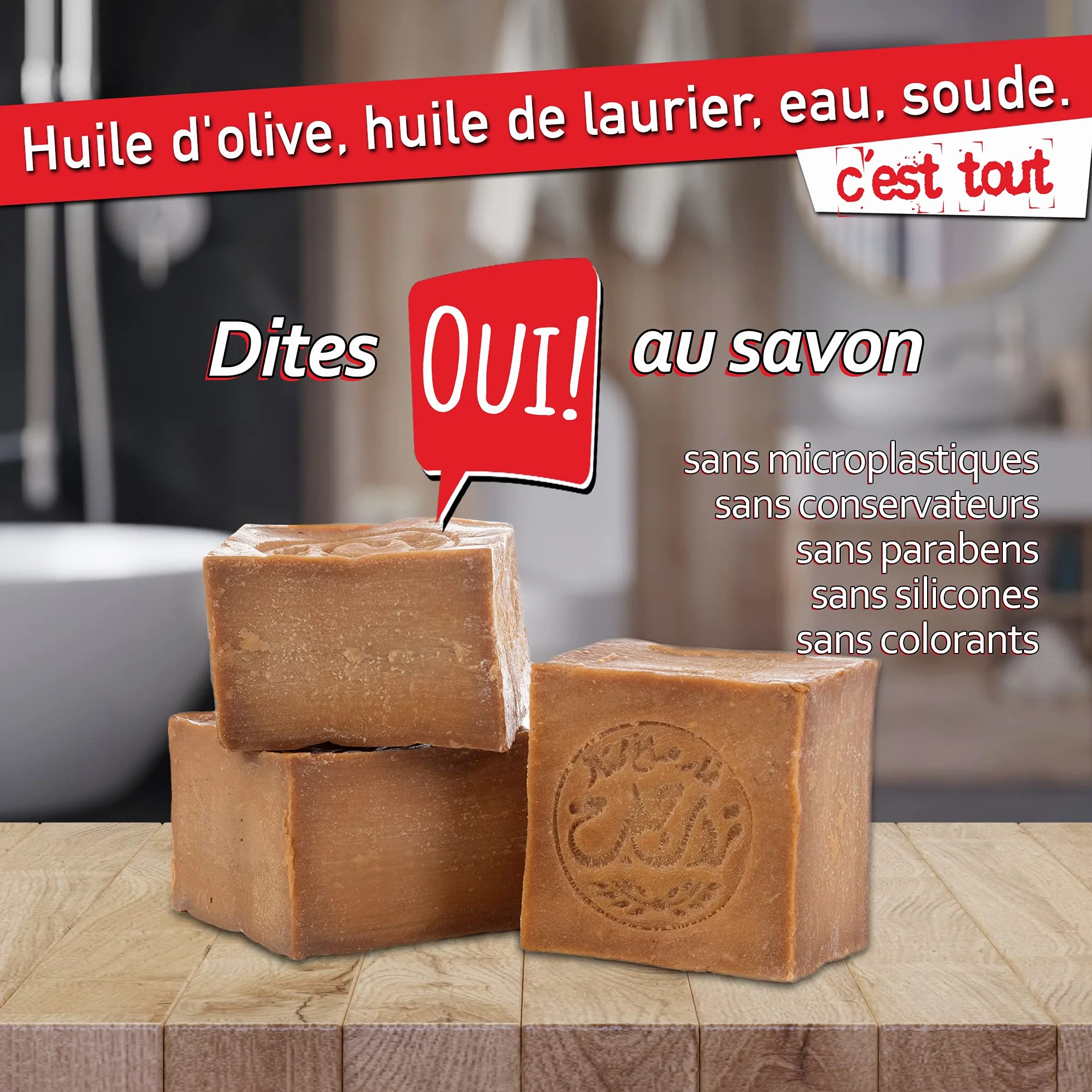 Natura Germania Ensemble de 3 savons d'Alep 90% huile d'olive 10% huile de laurier 200g