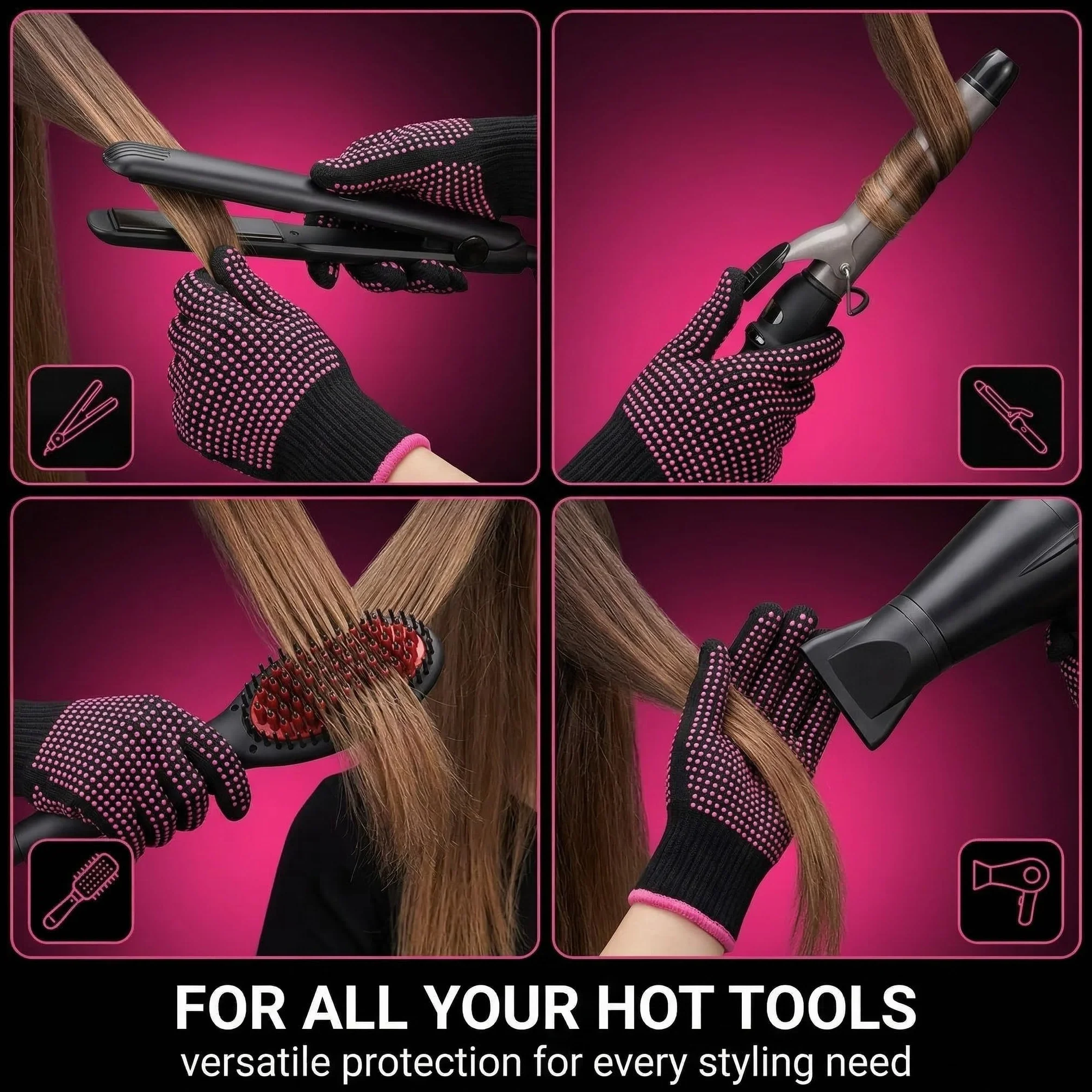 Gants Thermo-Résistants Anti-Brûlure Professionnels en Coton avec Picots Silicone Double Face, Protection Chaleur Coiffure, Rose Rouge