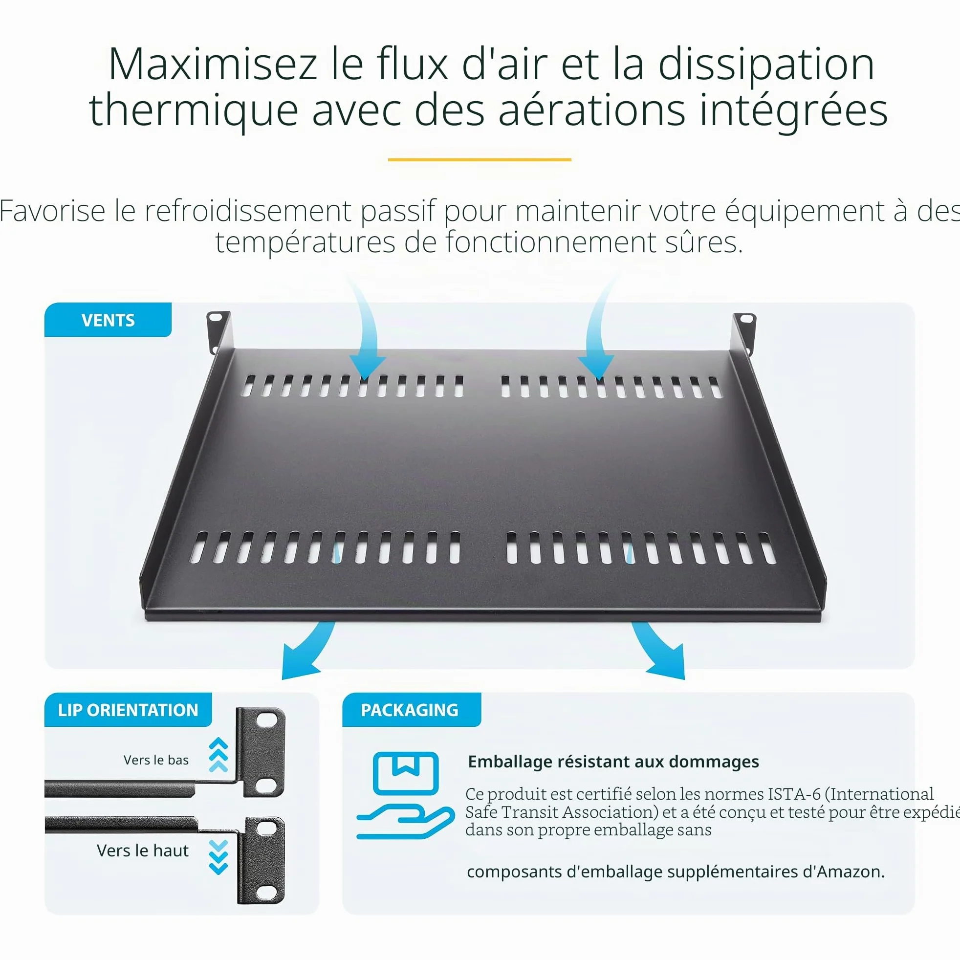 StarTech Lot de 2 Étagères Cantilever Ventilées 1U, 20kg (CABSHELF116V2PK) | Plateau universel, Montage en rack, Armoire réseau, Acier robuste, Serveur
