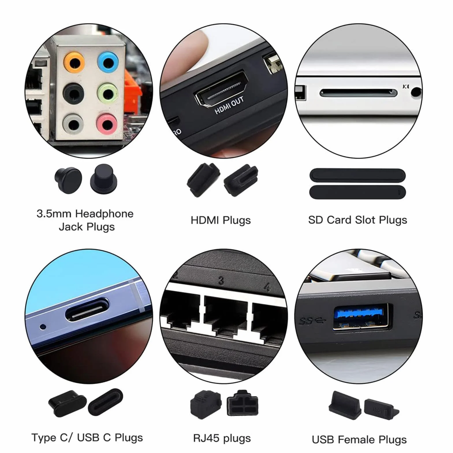 Bouchons anti-poussière USB C 16 pièces pour PC port