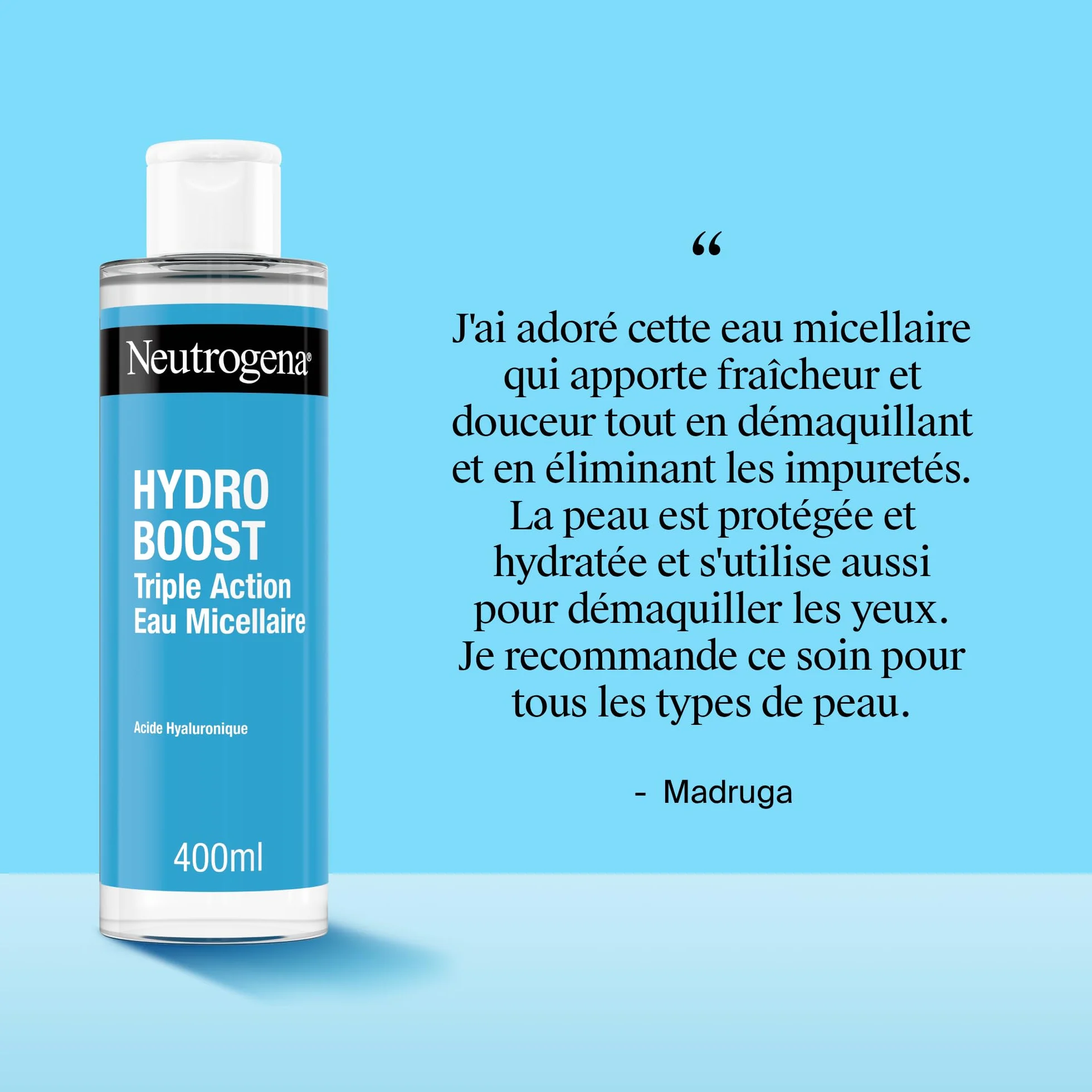 Neutrogena Eau Micellaire Triple Action Hydro Boost 400 ml Nettoyant Visage Acide Hyaluronique Démaquillant Hydratation