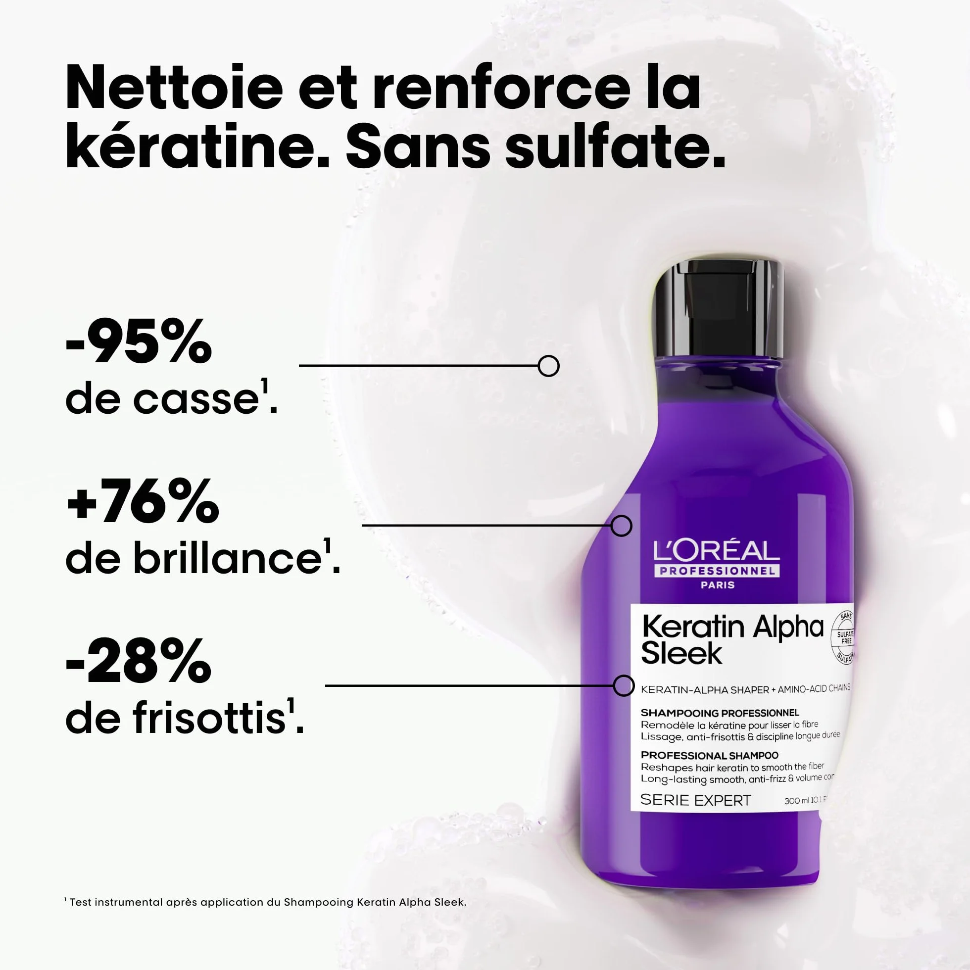 L'OREAL PROFESSIONNEL Shampoing Disciplinant Keratin Alpha Sleek Anti-Frizz 300 ml Sans Sulfate pH Neutre