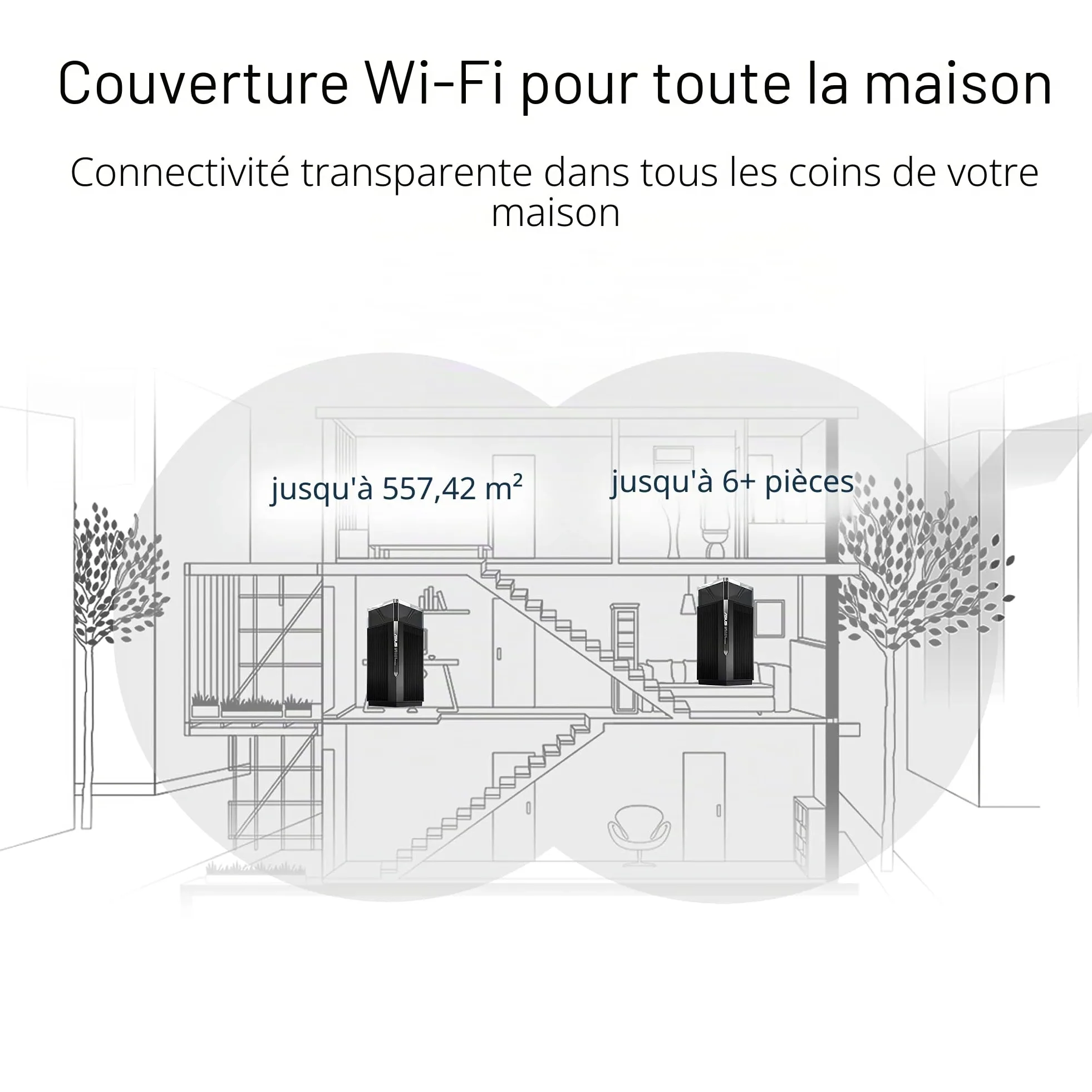 ASUS ZenWiFi Pro ET12 Noir - Pack de 2 - Système Wi-FI 6E AX Mesh, Tri-Bande, 11 000 Mbit/s, 600m2, AiProtection avec TrendMicro à Vie, Port WAN/LAN 2,5 Gigabit + 2 Ports LAN Gigabit, AiMesh