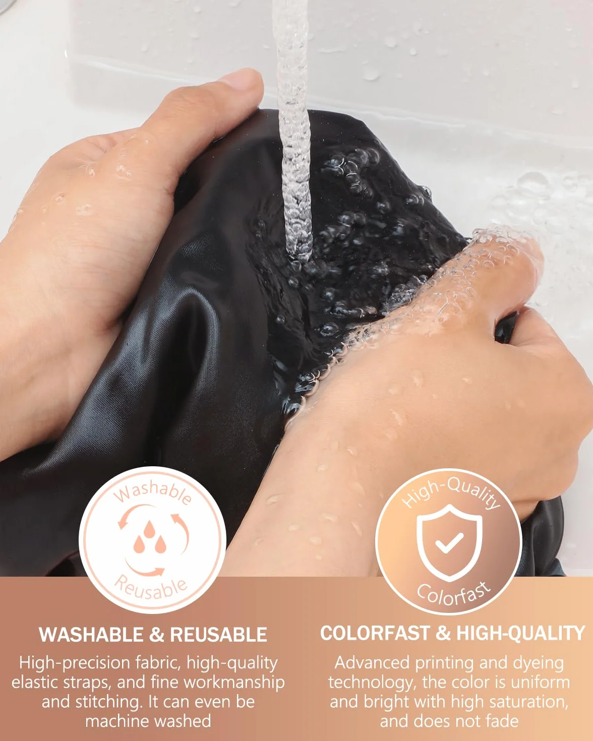 mikimini Bonnet de Douche Noir Imperméable Réutilisable à Double Couche pour Cheveux Longs