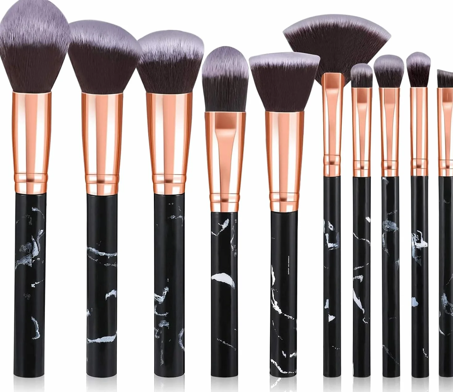 Pinceaux Maquillages 10 PCS Set Professionnel Fond De Teint Blush Fard à Paupières Poils Synthétiques Doux Noir et Or