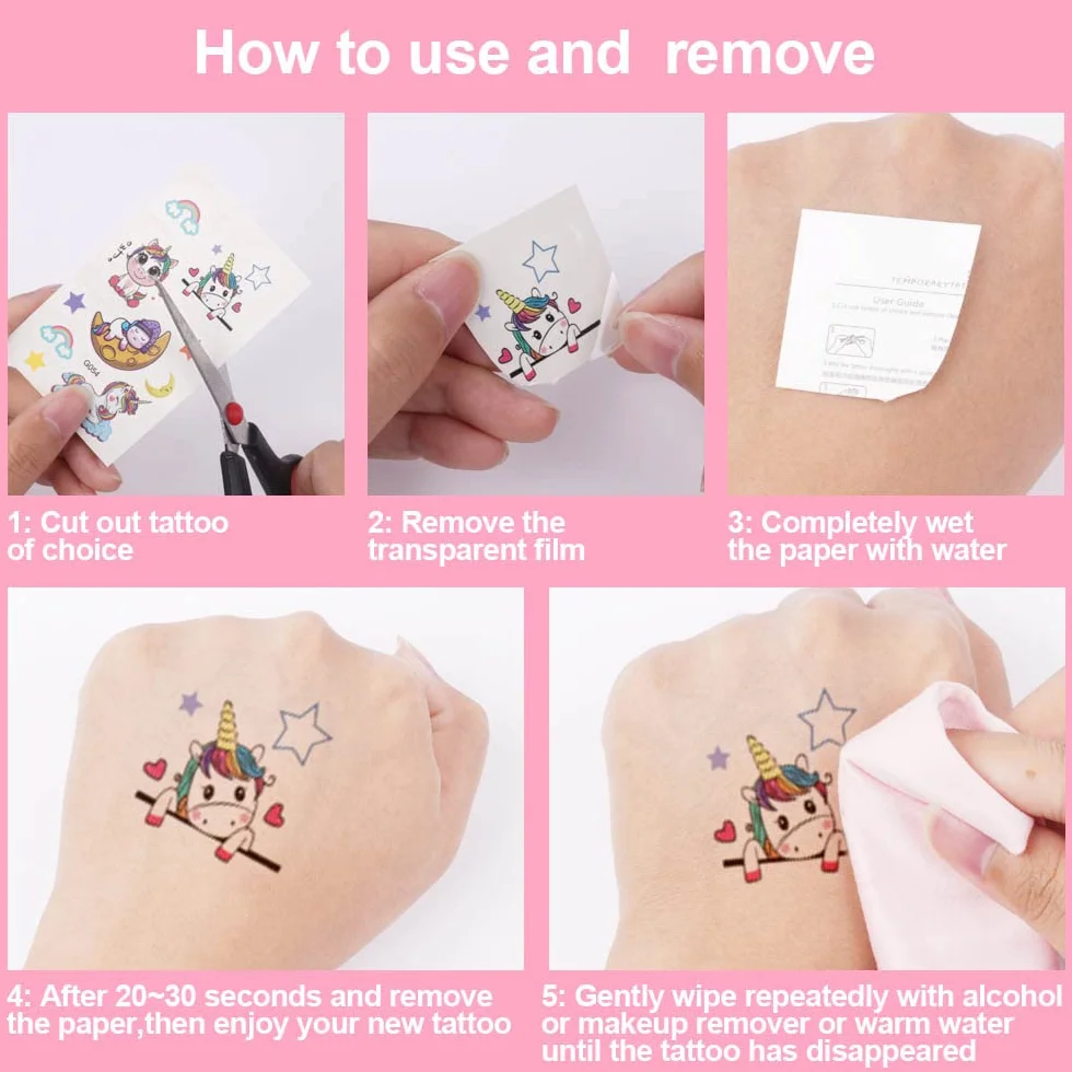 ACWOO Tatouage Temporaire Enfant 60 Feuilles Kit Tatoo Sirène Fée des fleurs Papillon