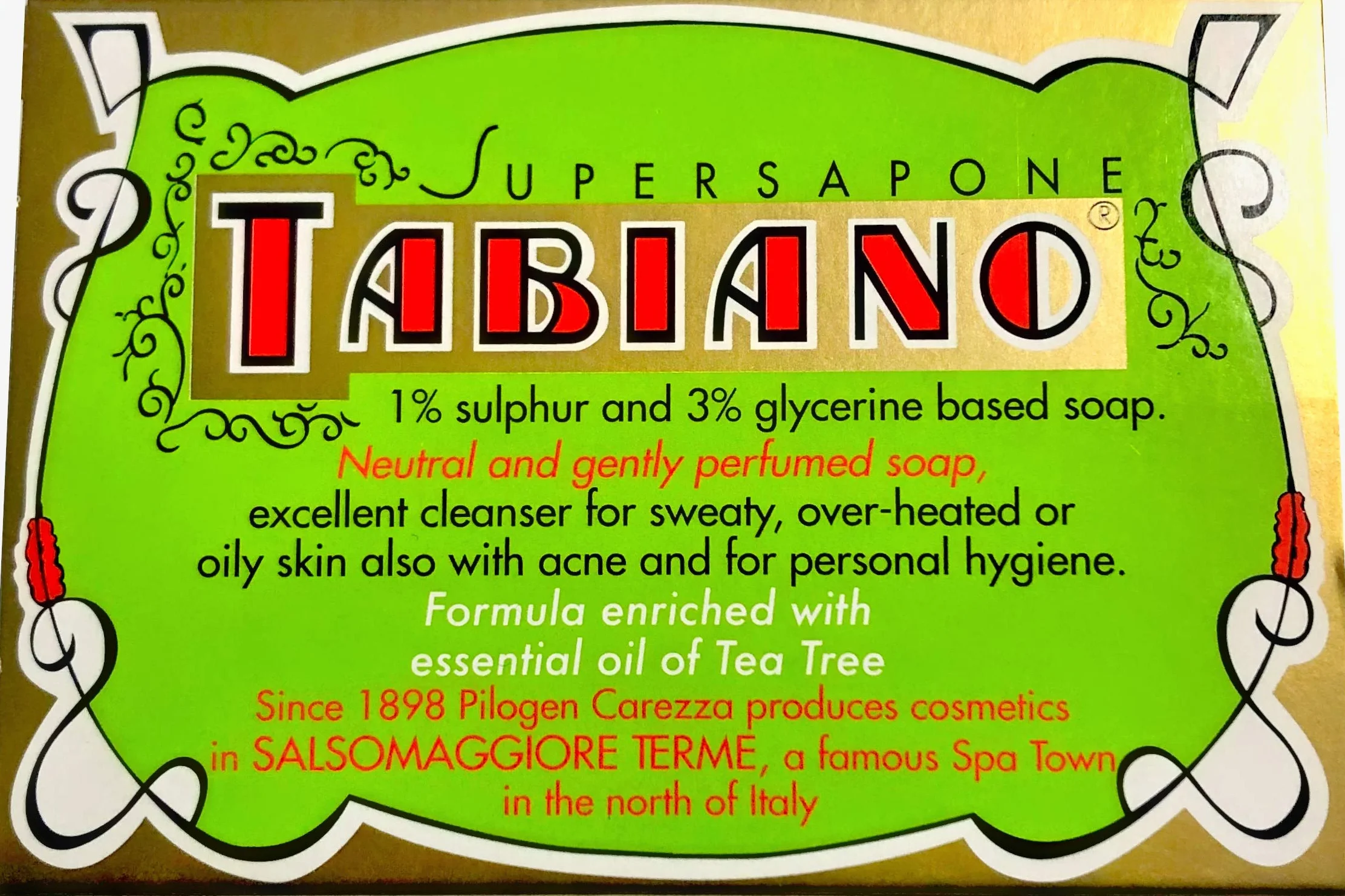 Savon au Soufre et Glycérine Supersapone Tabiano Traitement Anti-Acné Psoriasis Eczéma 125g
