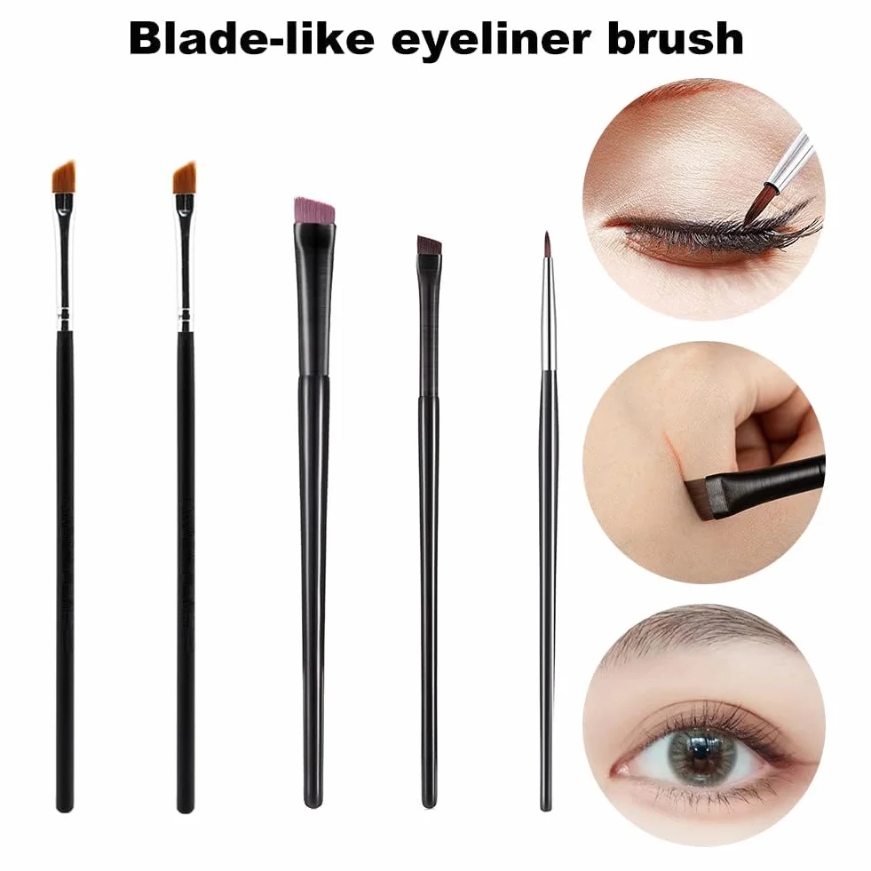 Pinceaux Maquillage Biseauté 5 Pièces, Pinceau Eyeliner Incliné ultra fin Fibres Synthétiques pour Sourcils Yeux