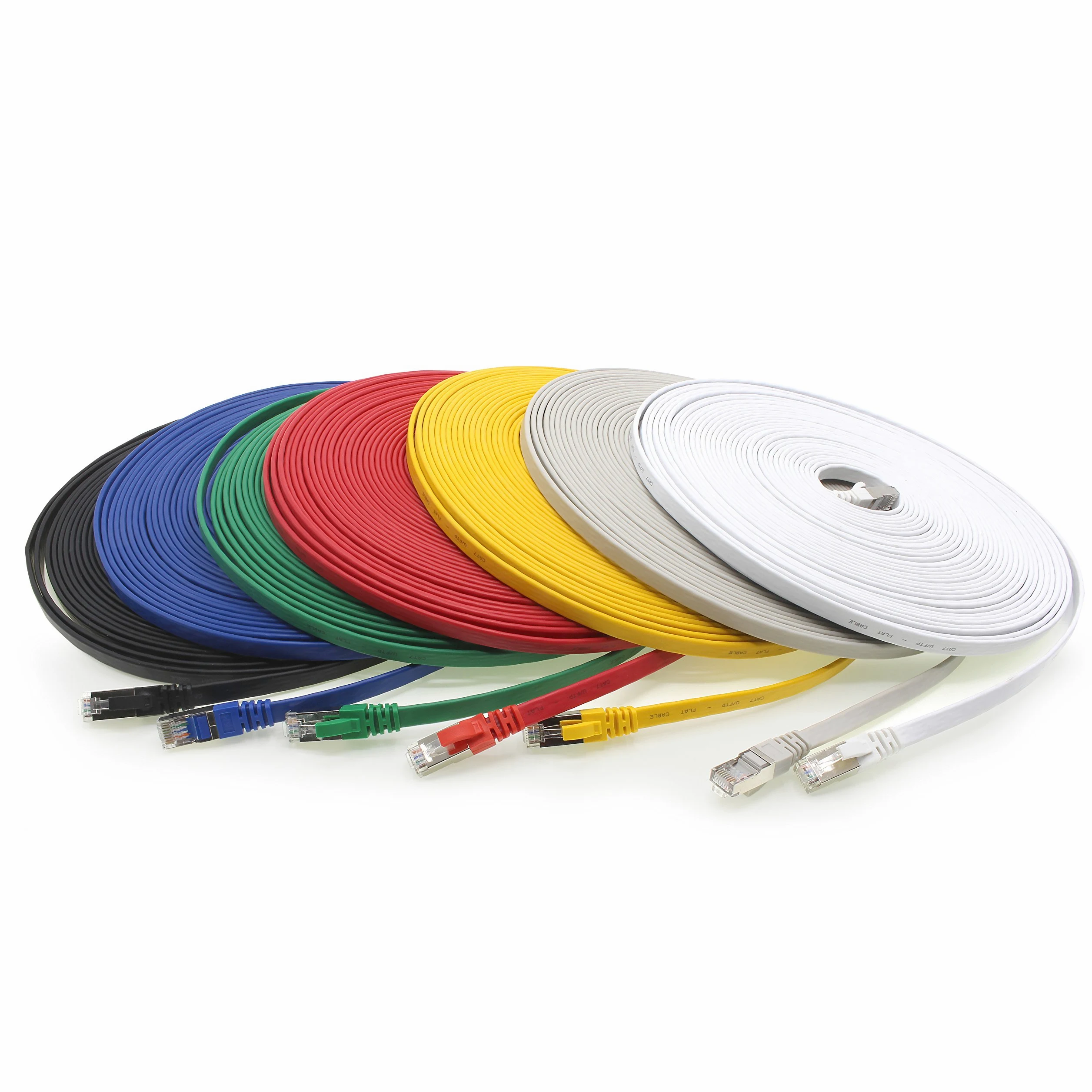 7,5 m - 7 couleurs - 7 pièces Câble réseau plat Cat7 Câble brut Cat 7 Câble ruban Gigabit Lan (10 Gbit/s) Câble d'installation Câble de raccordement plat mince Prise Rj 45 Cat6a
