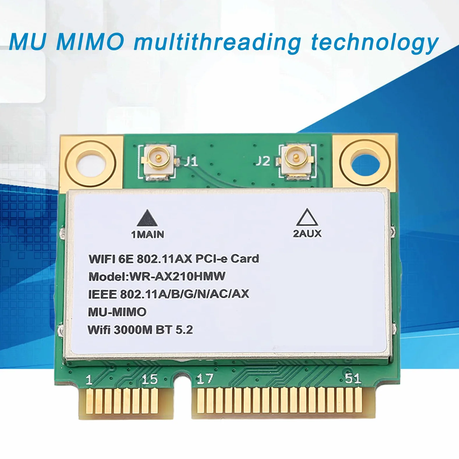 Carte Réseau Interne sans Fil Gigabit Triple Bande AX210 5374M WIFI 6E 5G, MINIPCIE 5.2 BT, Port Mini PCIE, Technologie MU MIMO