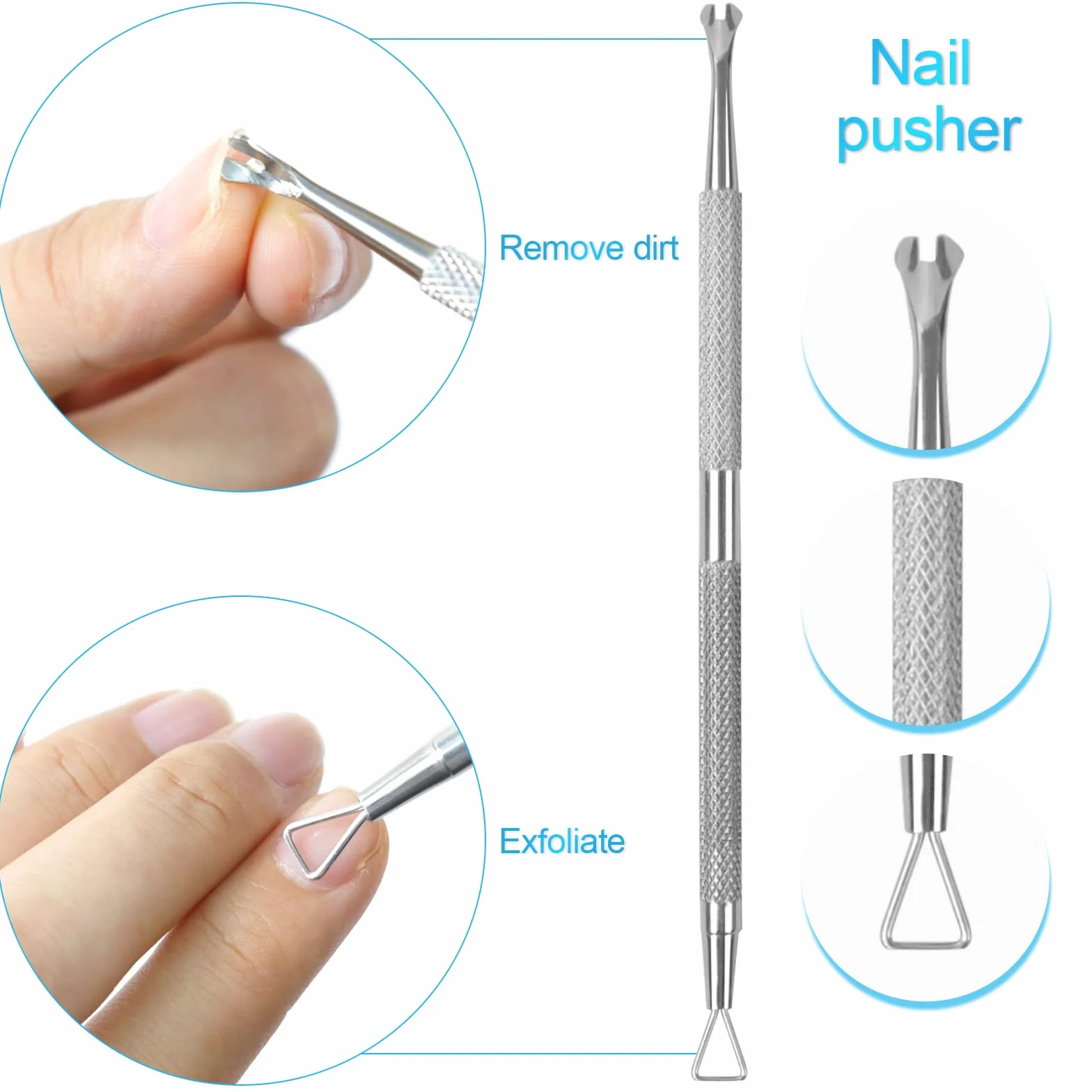 Sularpek Pinces à Cuticules Acier Inoxydable 3 en 1 Repousse Cuticule Professionnel Outils Manucure Pédicure Argent
