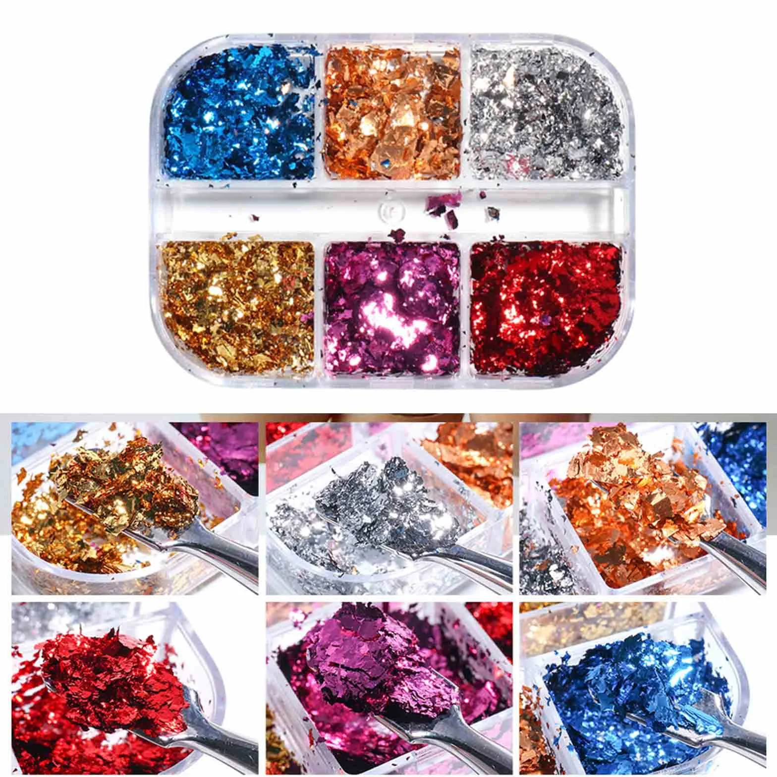 Paillettes Flocons de Feuille d'or Nail Art Holographique 2Pcs Gold Leaf Paper Metallic Foil Flakes Or Argent Cuivre