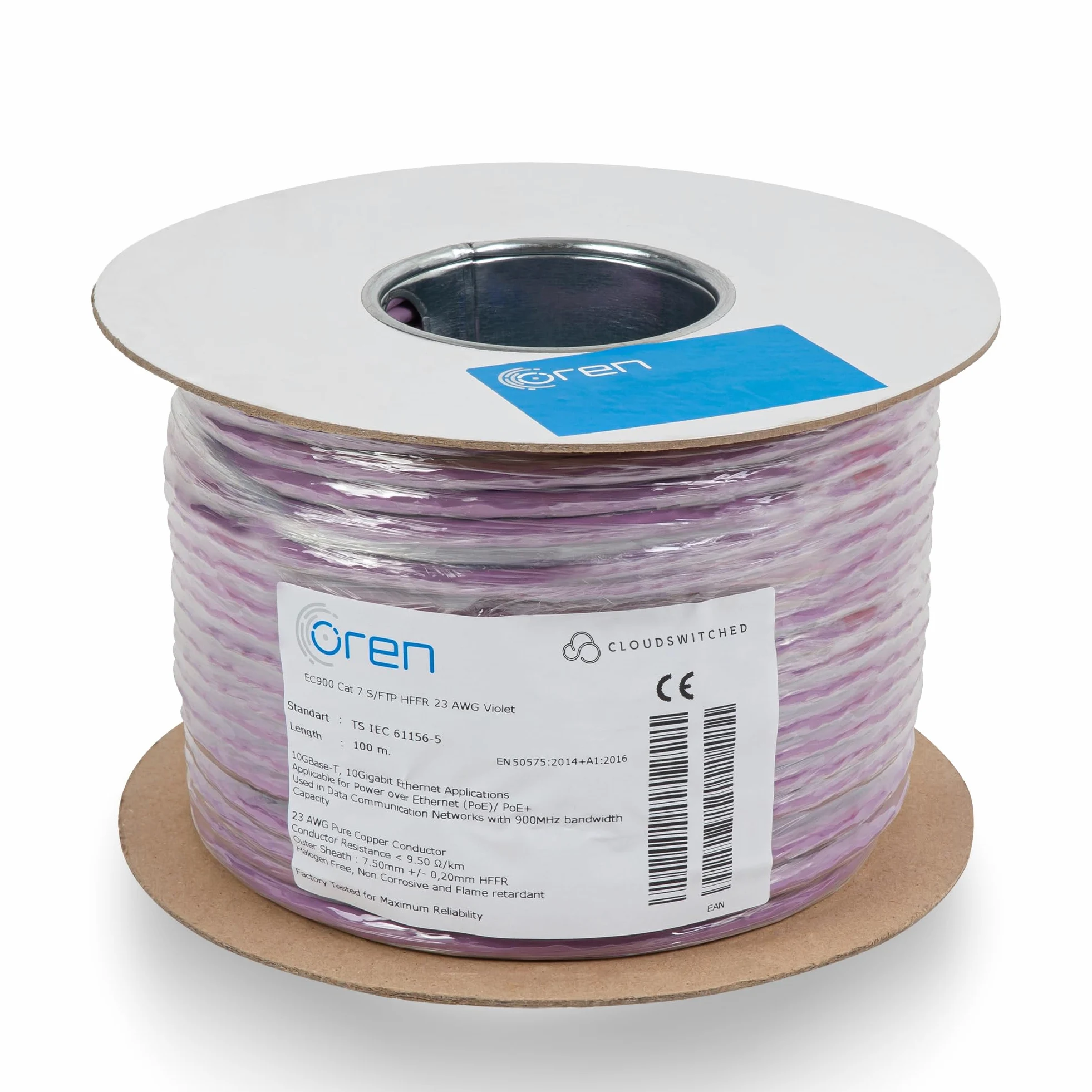 Oren CAT7 100m Câble Ethernet - Câble en cuivre pur 23 AWG - B2ca - Bande passante 900 MHz, Câble réseau LAN Internet S/FTP, sans halogène, non corrosif, ignifuge - 10GbE