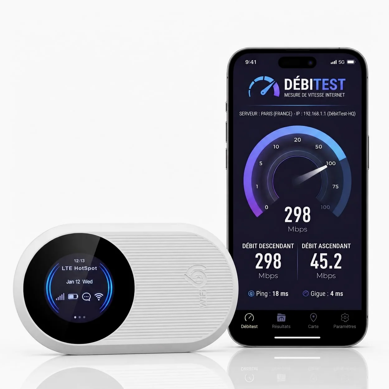 Routeur 5G Portable WiFi 6 Double Bande,Hotspot Déverrouillé Slot Carte SIM | WPA3 sécurisé,Internet nomade 300Mbps,15 appareils,Écran LCD débit & connexions,14h autonomie,USB-C,opérateurs,télétravail