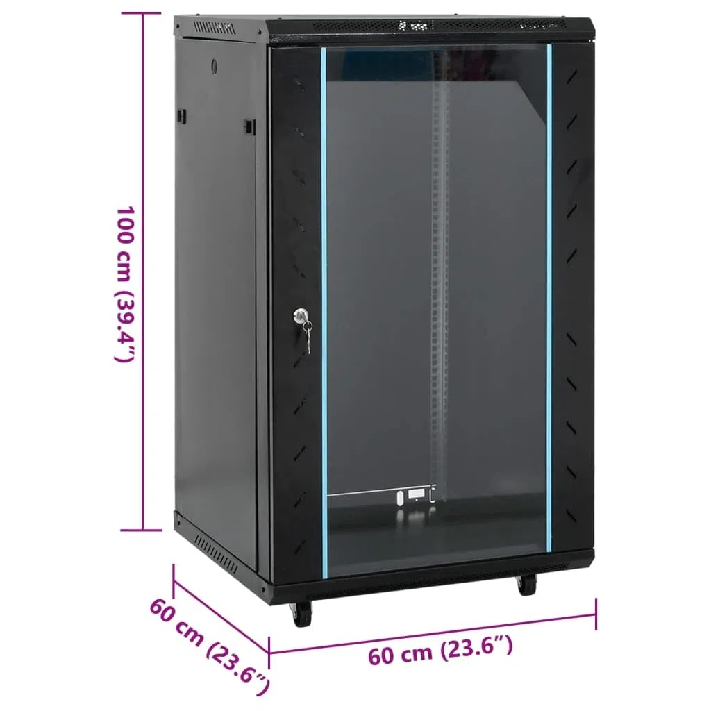 18U Armoire réseau 19" Serverrack 60 x 60 x 100 cm verrouillable avec porte en verre et roulettes pour matériel informatique