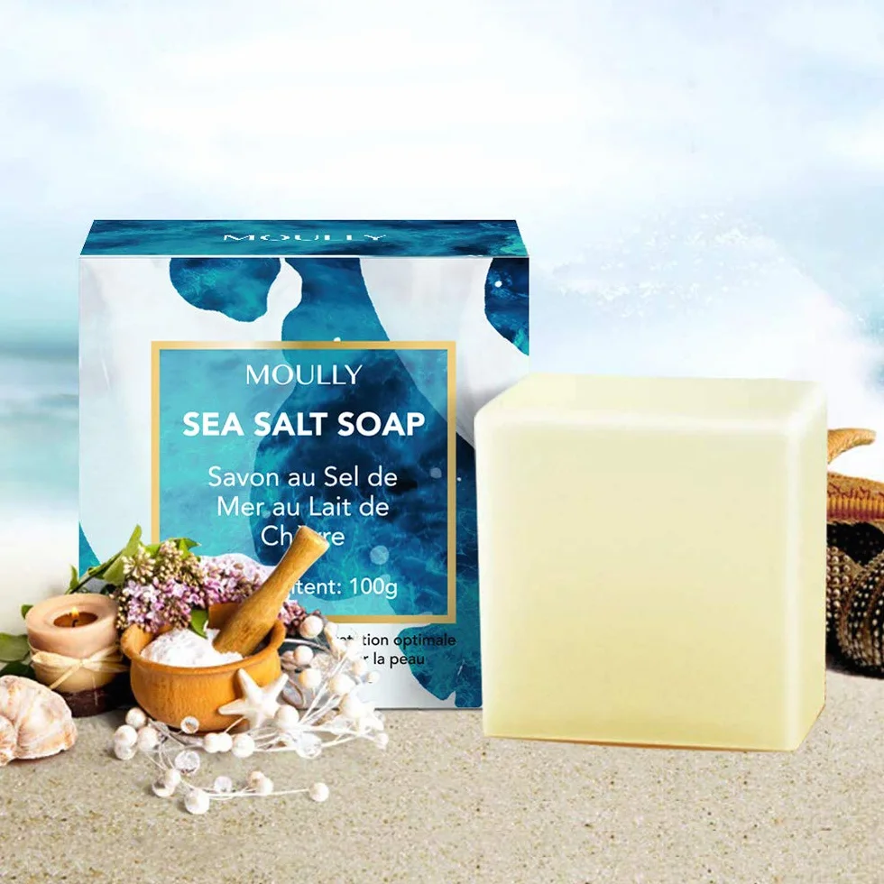 Savon Lait de Chèvre au Sel de Mer Exfoliant Anti Acné Cicatrices Points Noirs Visage Corps