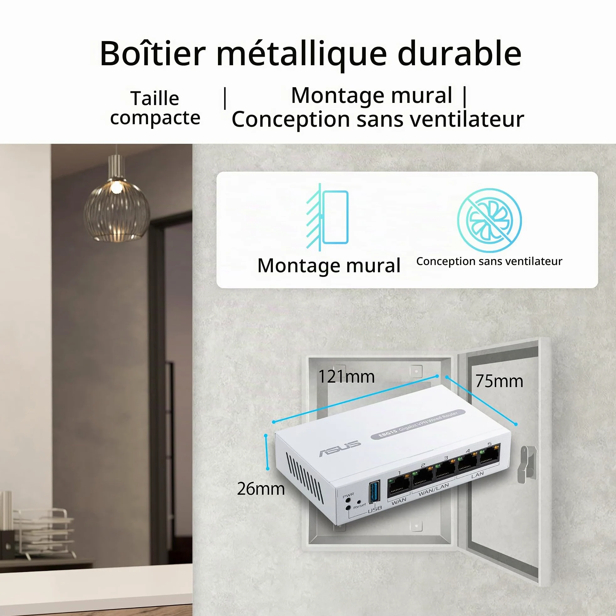 ASUS ExpertWiFi EBG15, routeur Filaire Gigabit VPN, jusqu'à 3 Ports WAN ethernet + 1 USB WAN, prévention des intrusions IPS, Pare-feu de Couche 7, sécurité réseau de Grade Commercial