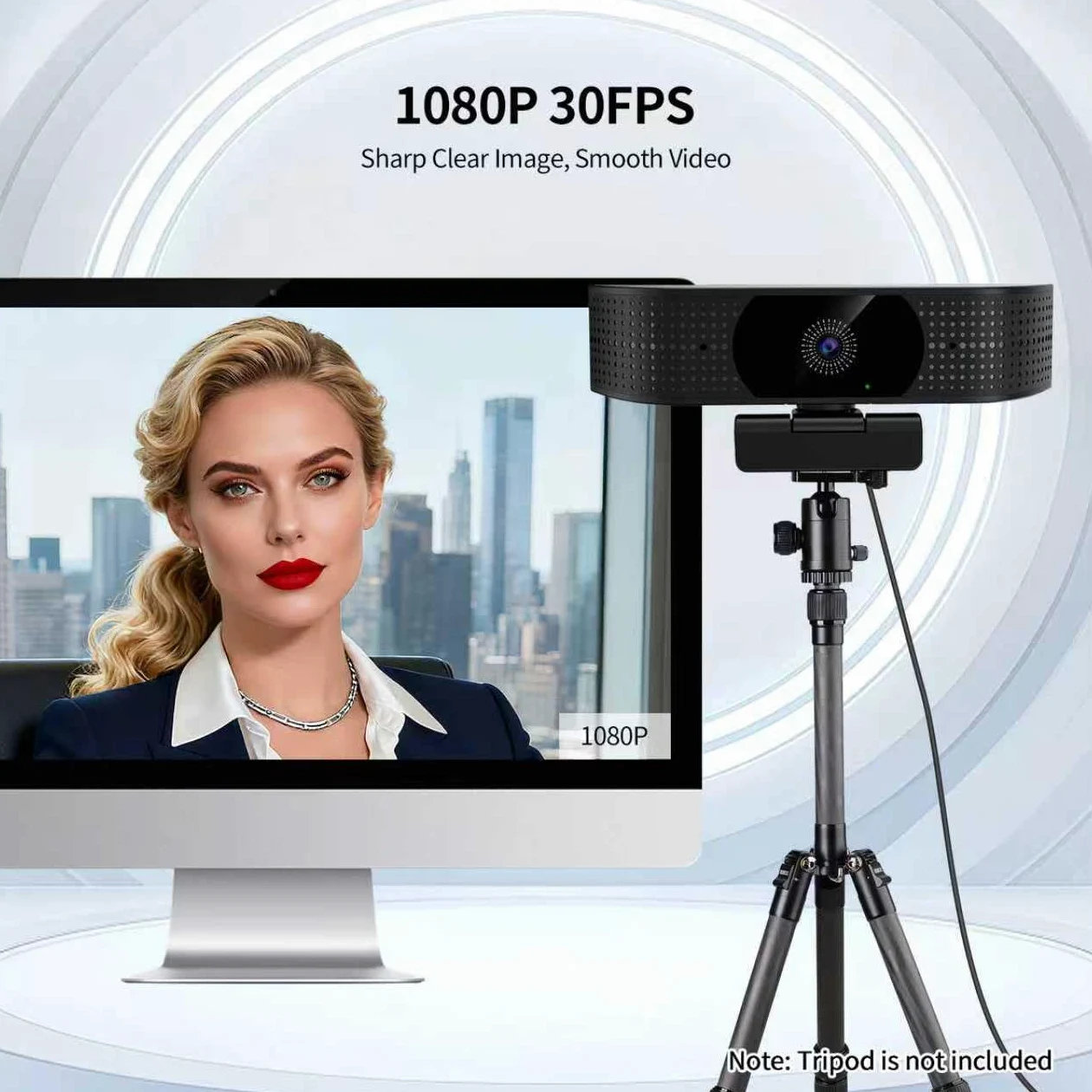 Webcam sans fil 1080p pour PC, webcam avec micro antibruit, alimentation
