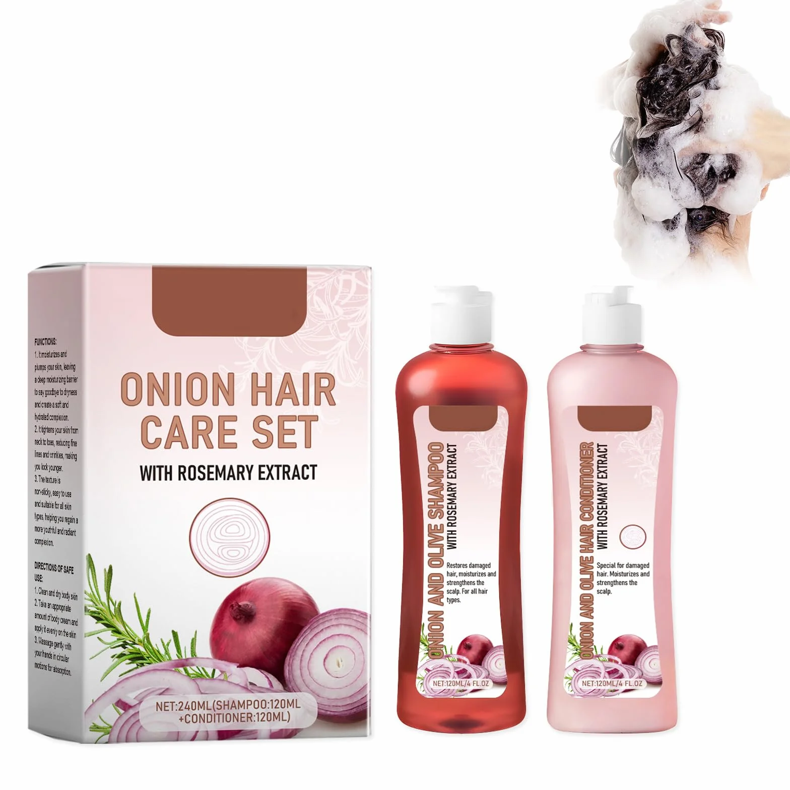 Kit anti-chute cheveux oignon biotine romarin hydratant tous types cheveux