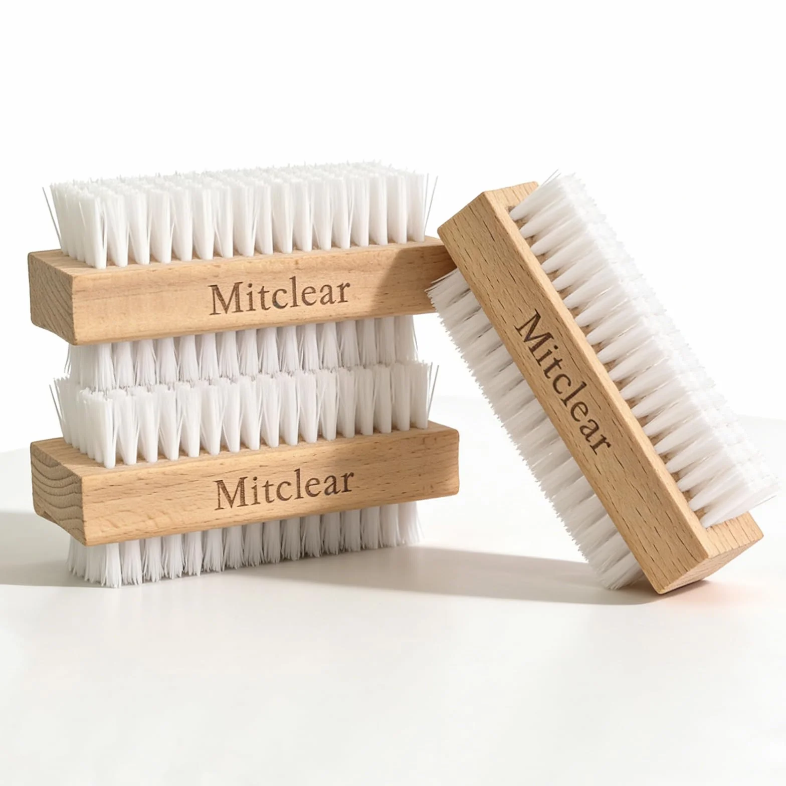 Brosse à Ongles et Main en Bois Lot de 3, Brosses de Nettoyage à Poils Plastiques Rigides Double Face