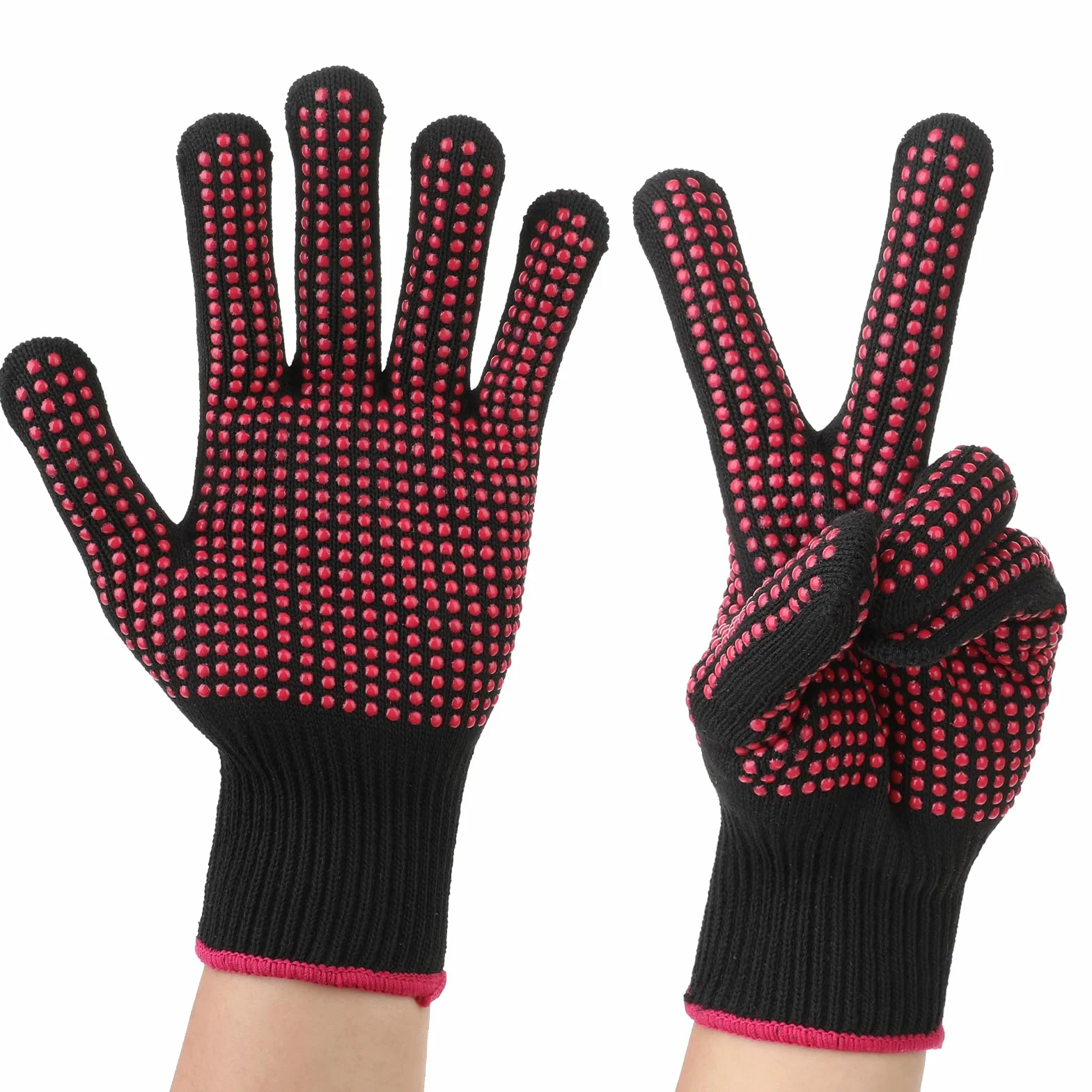 Lot de 2 gants résistants à la chaleur avec points en silicone antidérapants pour coiffer