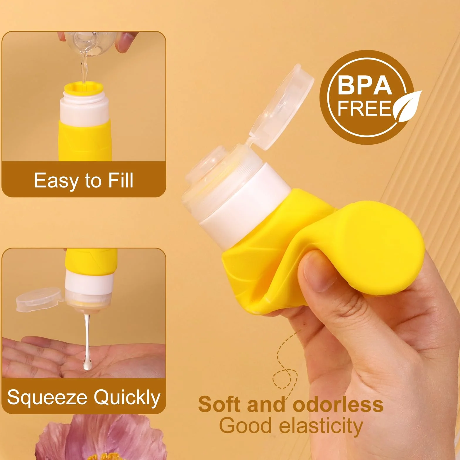 FDADVAN Flacon Voyage en Silicone 4PCS 100ml Mini Bouteille Shampoing Lotion Gel Douche Kit Travel