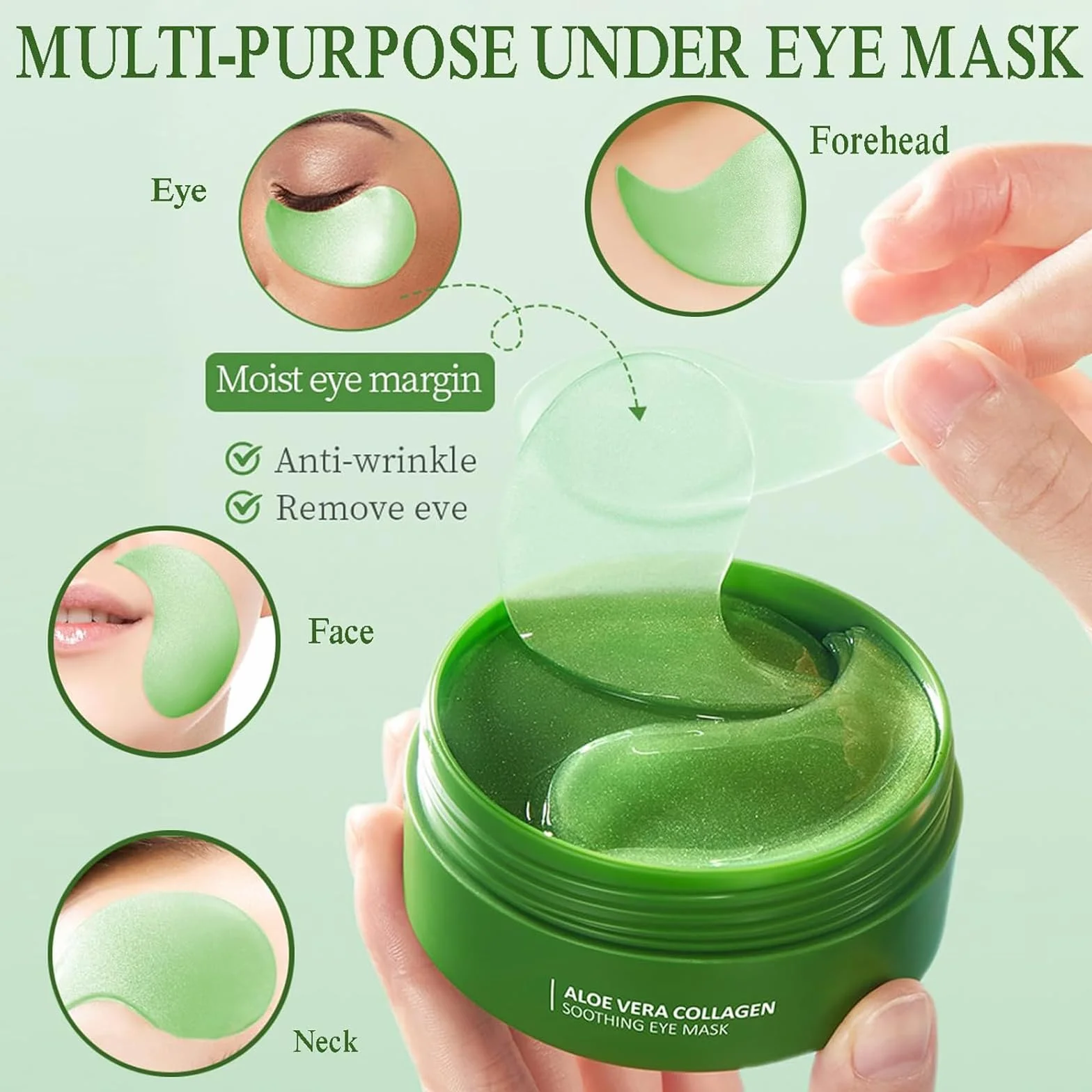 Patchs Yeux Anti Cernes 60 Pièces Aloe Vera Anti Poches Homme Femme Masque Réutilisable Hydratant Lissant