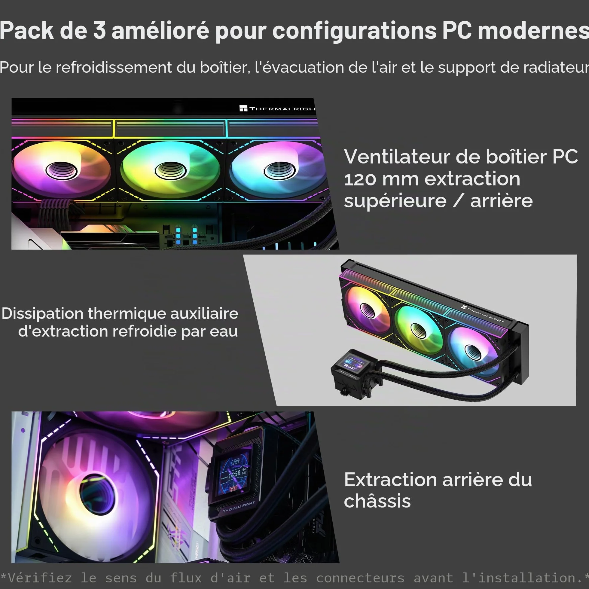Thermalright TL-M12Q-S X3 Ventilateurs PC 120mm 2000RPM ARGB Daisy-Chain Pack de 3