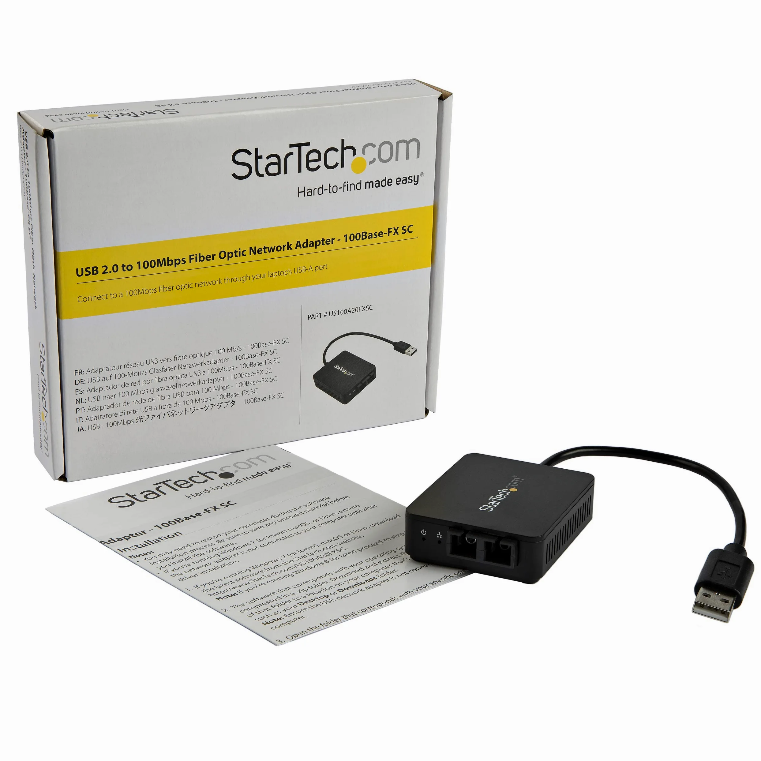 StarTech Convertisseur USB vers Fibre Optique SC, 100Mbps, 2km, MMF | Adaptateur réseau, USB 2.0, Ethernet 10/100, RJ45, Alimentation par bus, Format compact