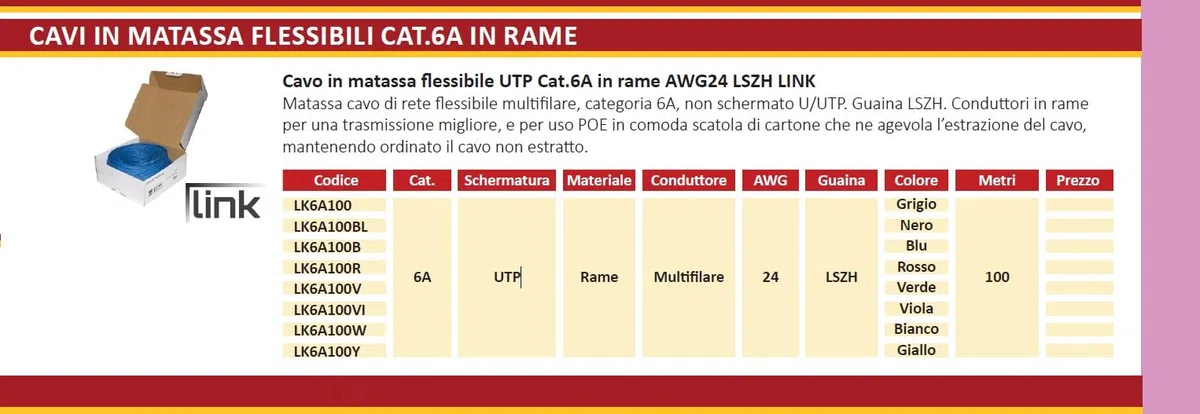 LINK LK6A100W Bobine de câble réseau Catégorie, 6 A non blindé UTP AWG24 Halogène flexible couleur blanc 100 m