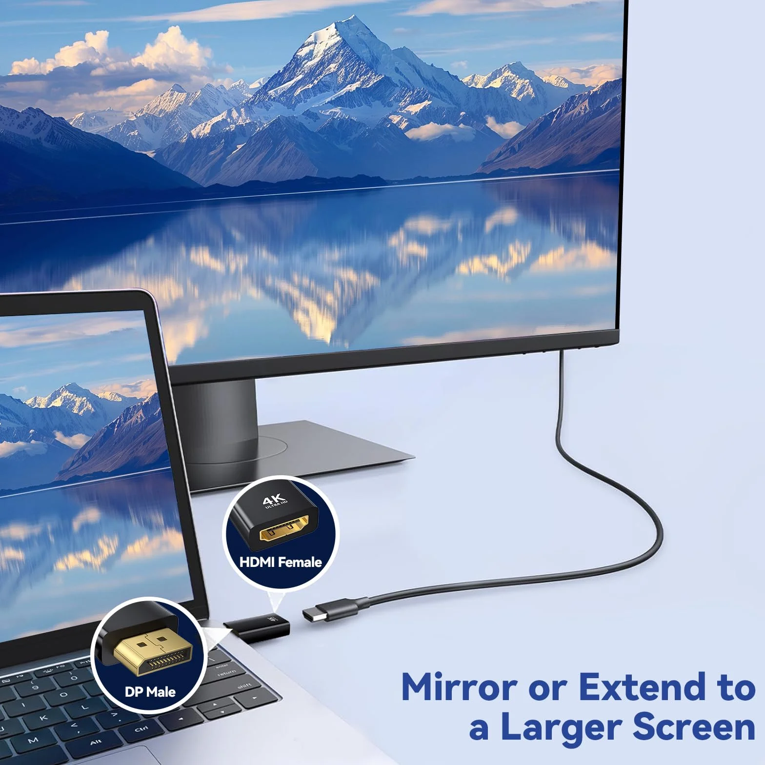 Adaptateur DisplayPort vers HDMI 2 Pièces, 4K@30Hz, Compatible PC, Projecteur, Moniteur, TV, AMD GPU