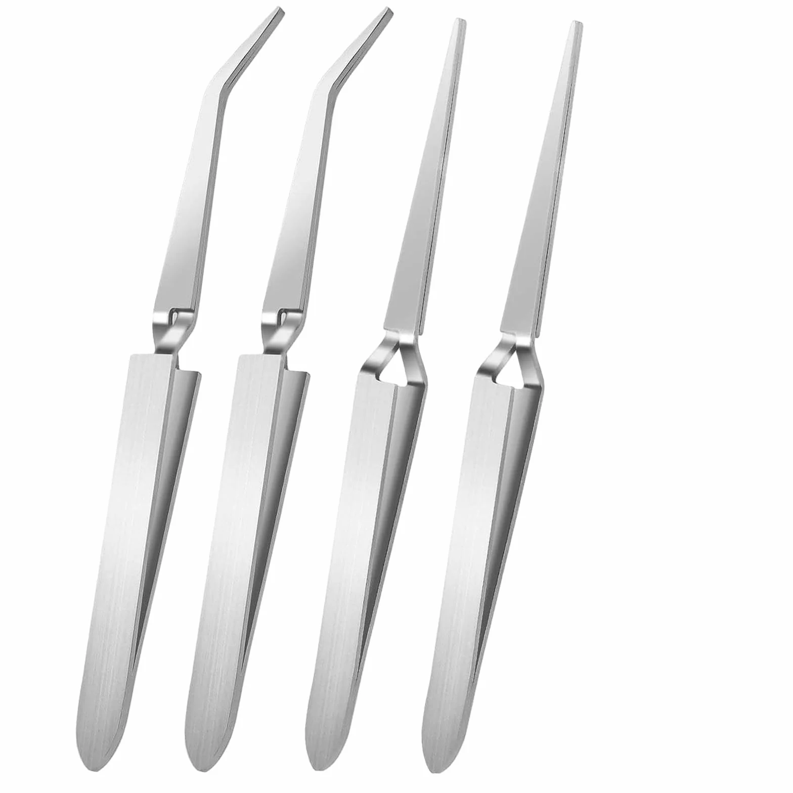 Pince à Pincher en Acier Inoxydable 148 mm, Pièces 4, Ongle Bouts Droit et Courbé pour Extensions de Cils DIY