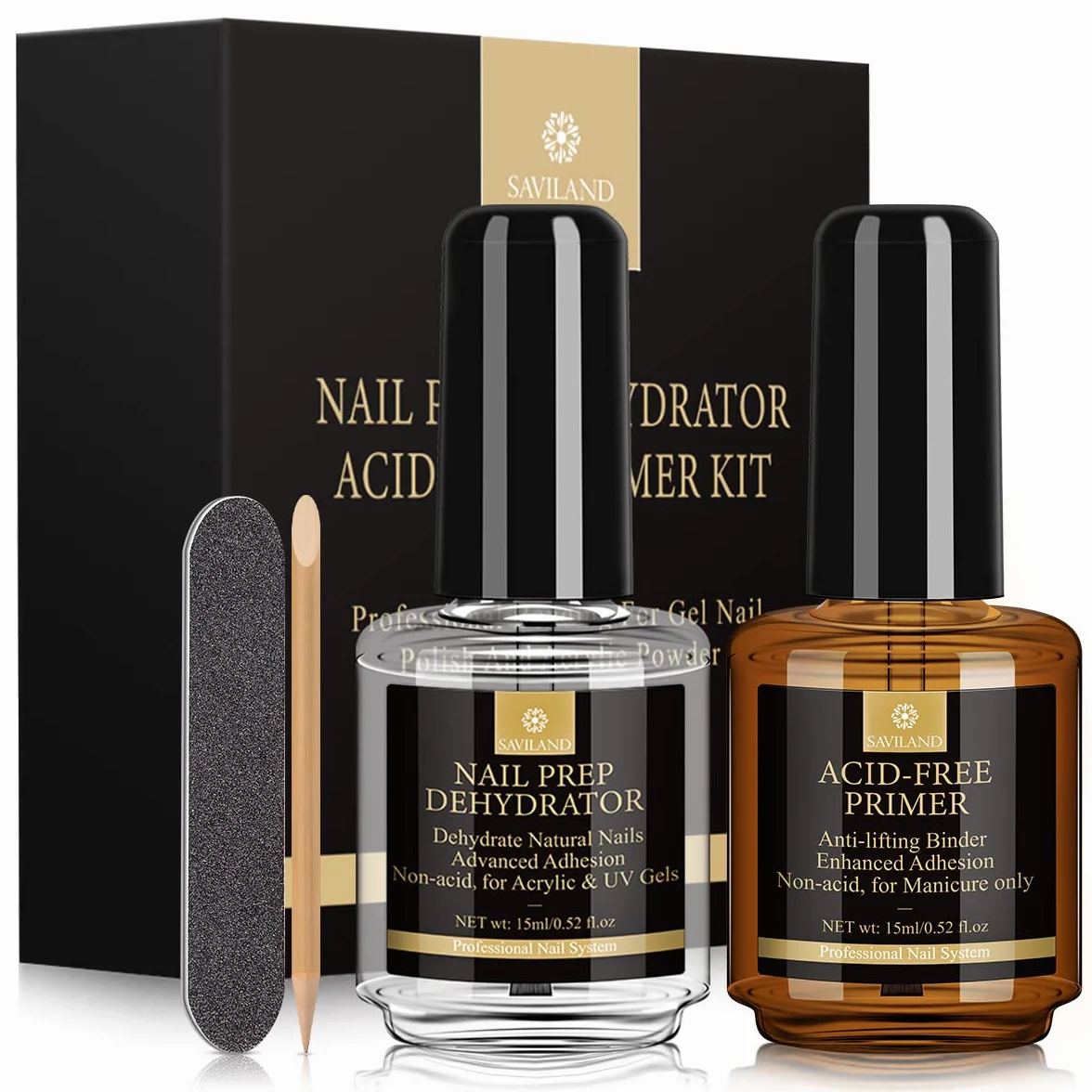 SAVILAND Primer Ongle Gel UV Kit: Nail Prep Primer Sans Acide Séchage Rapide Vernis Semi Permanent pour Acrylique Polygel Manucure