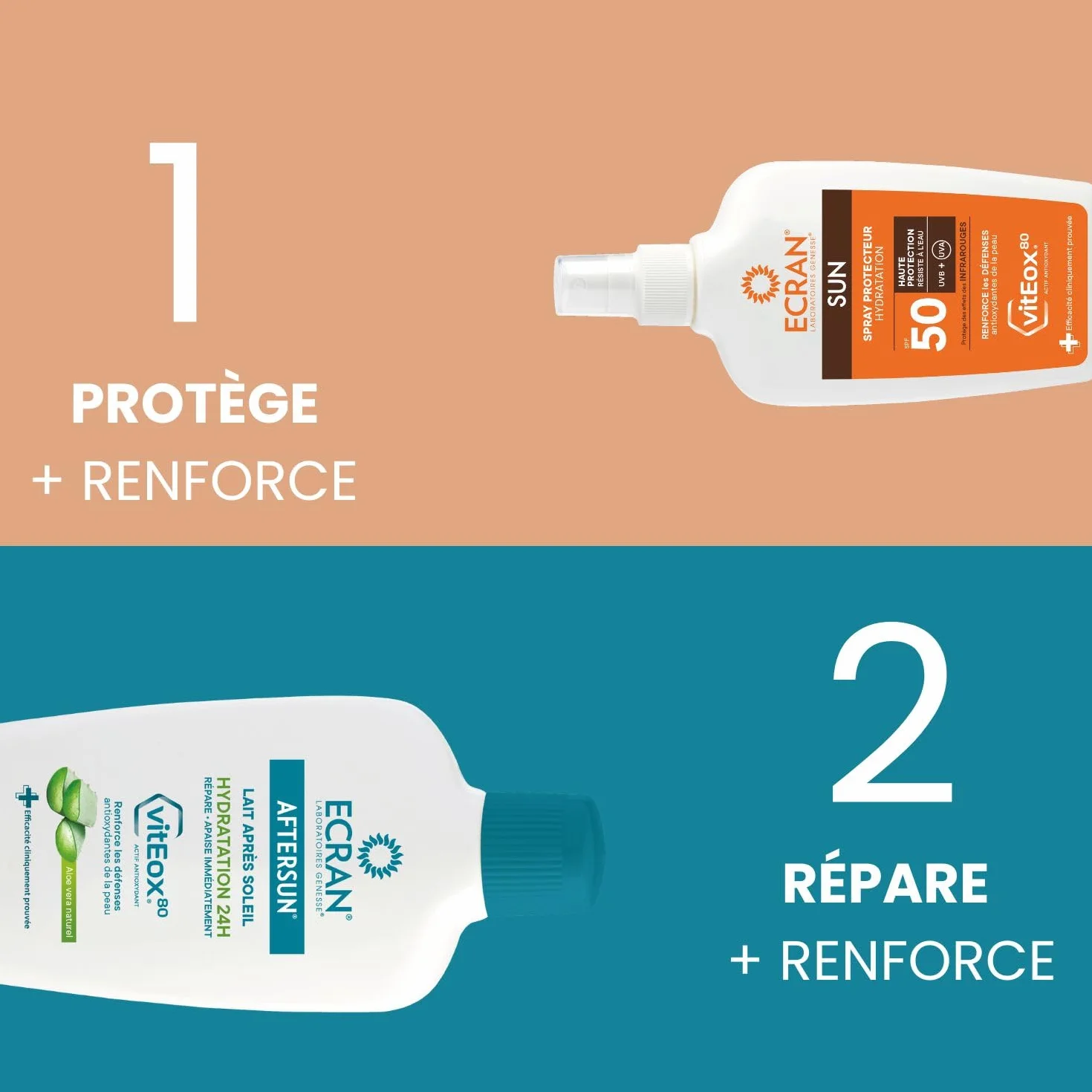 ECRAN Spray Protecteur Hydratant SPF 50 Protection Solaire UVA UVB Vitamine E Format Voyage
