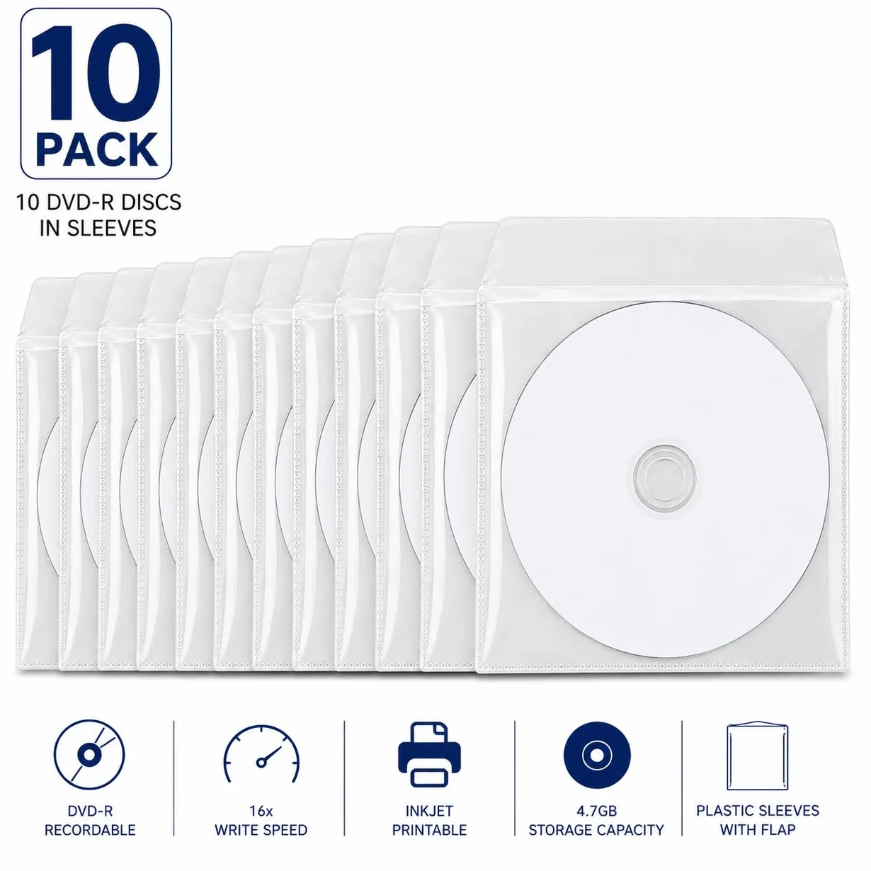 Ritek 4,7 Go DVD-R Blanc imprimables jet d'encre - Lot de 10