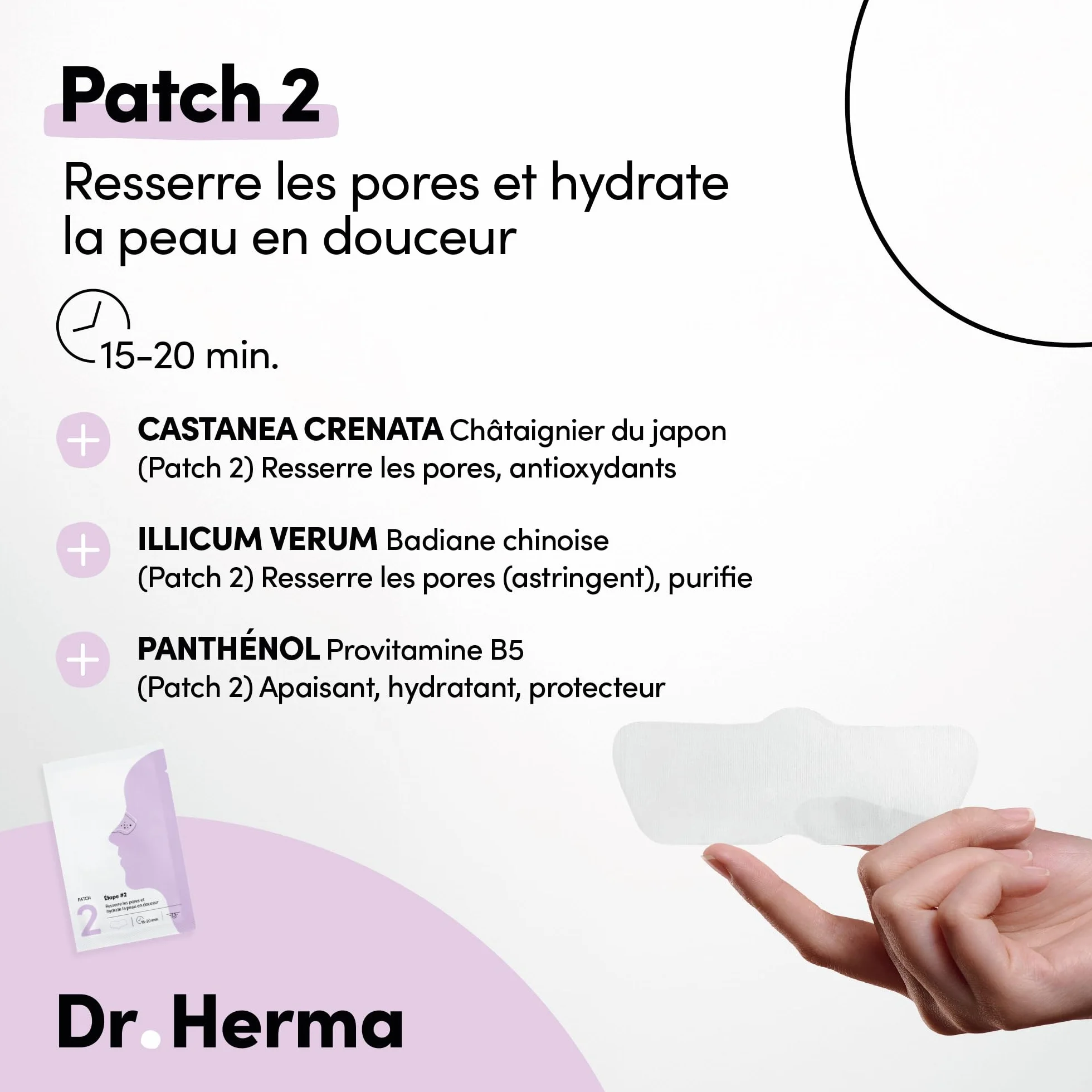 Dr Herma Patch Nez Point Noir 2 étapes Format Nez Purifie Désincruste Ressere les Pores Patch Nasal Anti Imperfection Visage