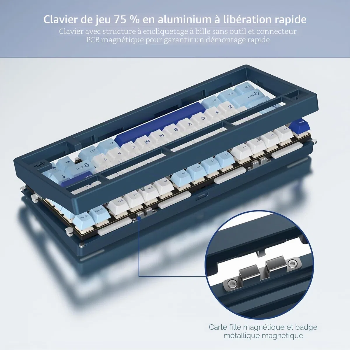 RD75 Pro 75% Clavier de Jeu à libération Rapide sans Fil en Aluminium