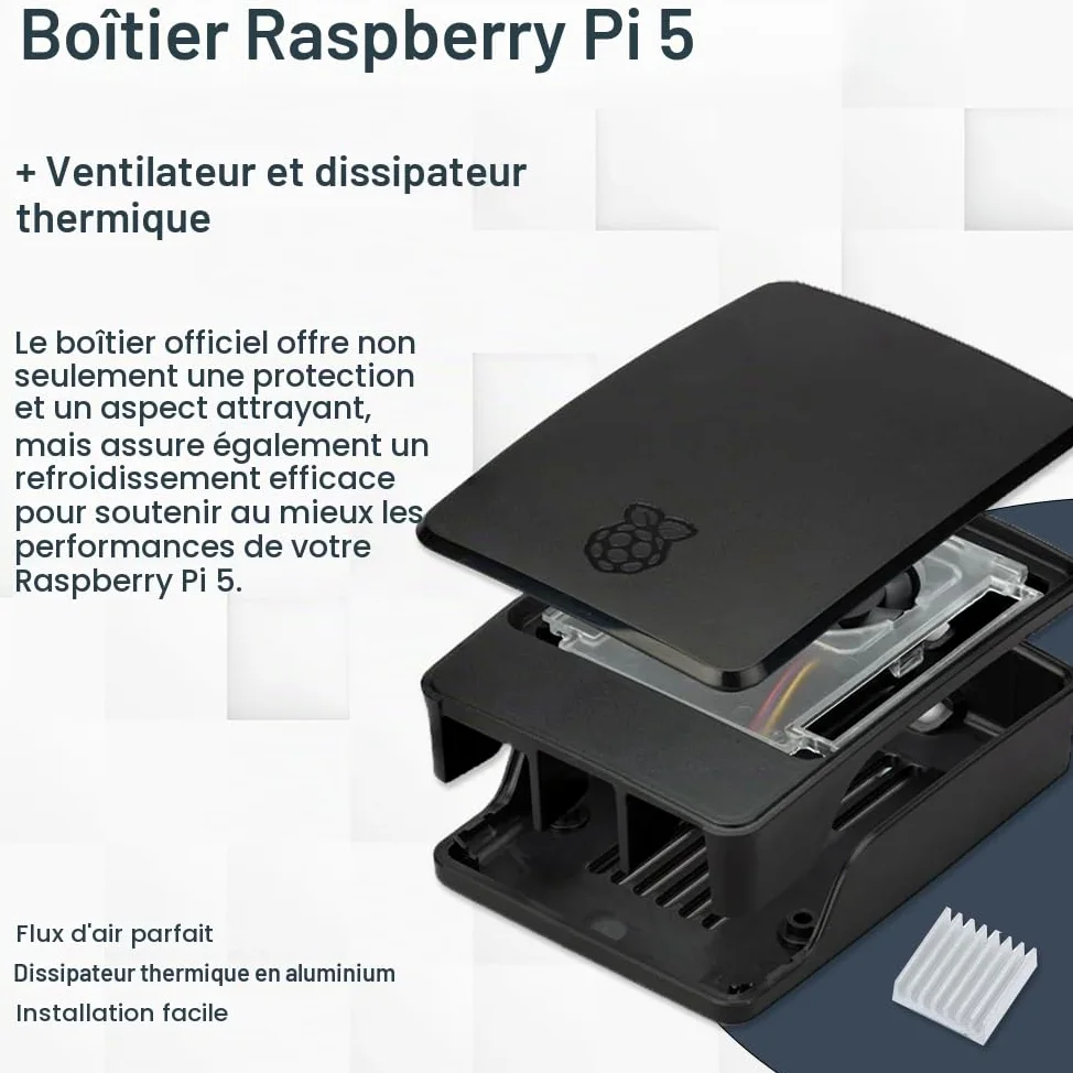 Raspberry Pi 5 Kit de démarrage 8 Go noir | Bloc d'alimentation USB-C 45 W | Boîtier avec ventilateur | Carte SD Ultra 64 Go | Câble Micro HDMI 4K | Dissipateur thermique | Raspberry Pi 5 8 Go de RAM