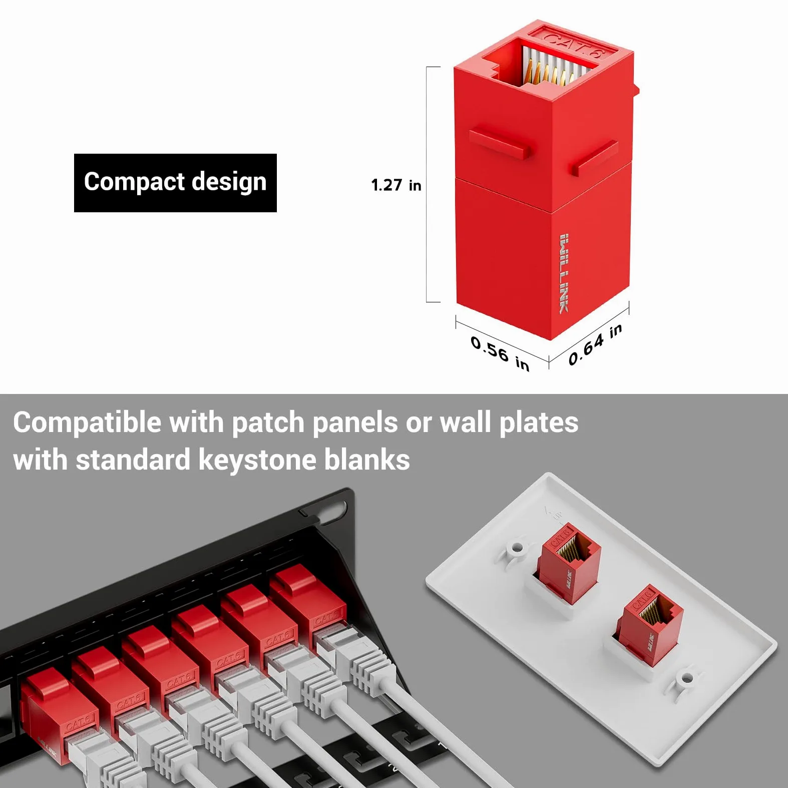 Iwillink Lot de 25 prises Keystone RJ45 Cat6 – Insert UTP femelle vers femelle, coupleur Ethernet, rouge