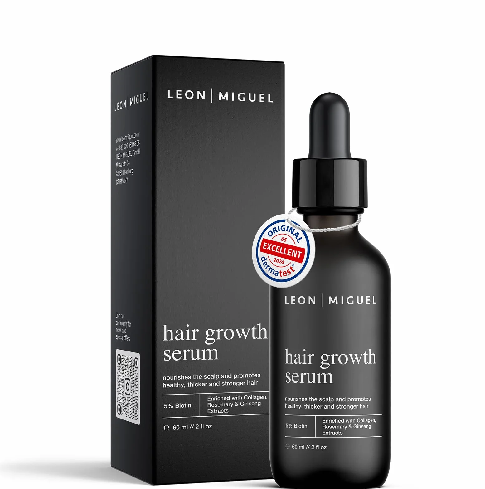 Leon Miguel Sérum Anti-Chute Cheveux Biotine 5% Ginseng Croissance Rapide Hommes