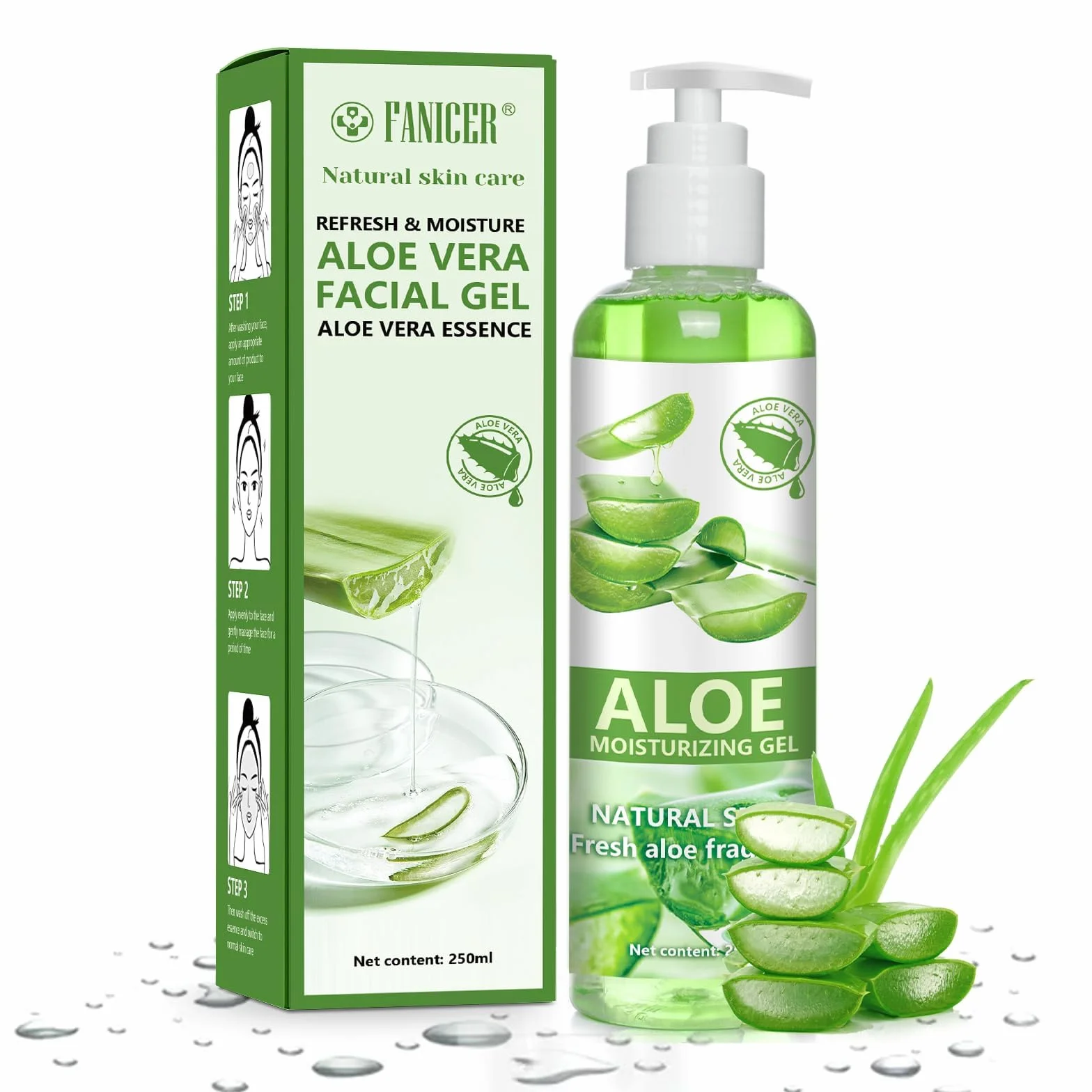Gel d’aloe vera 250 ml, Crème soin rafraîchissant apaisant pour la peau, hydratant visage et corps