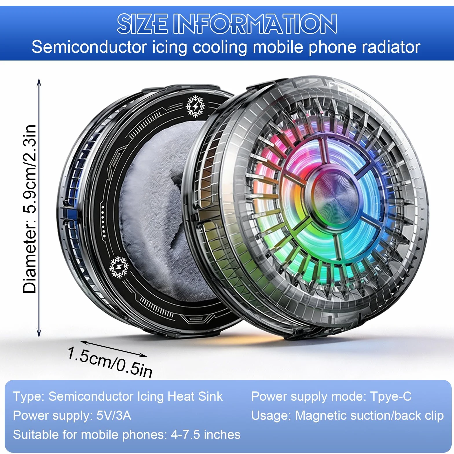 Refroidisseur Téléphone Magnétique 5.9x1.9cm Ventilateur Gaming Live Streaming